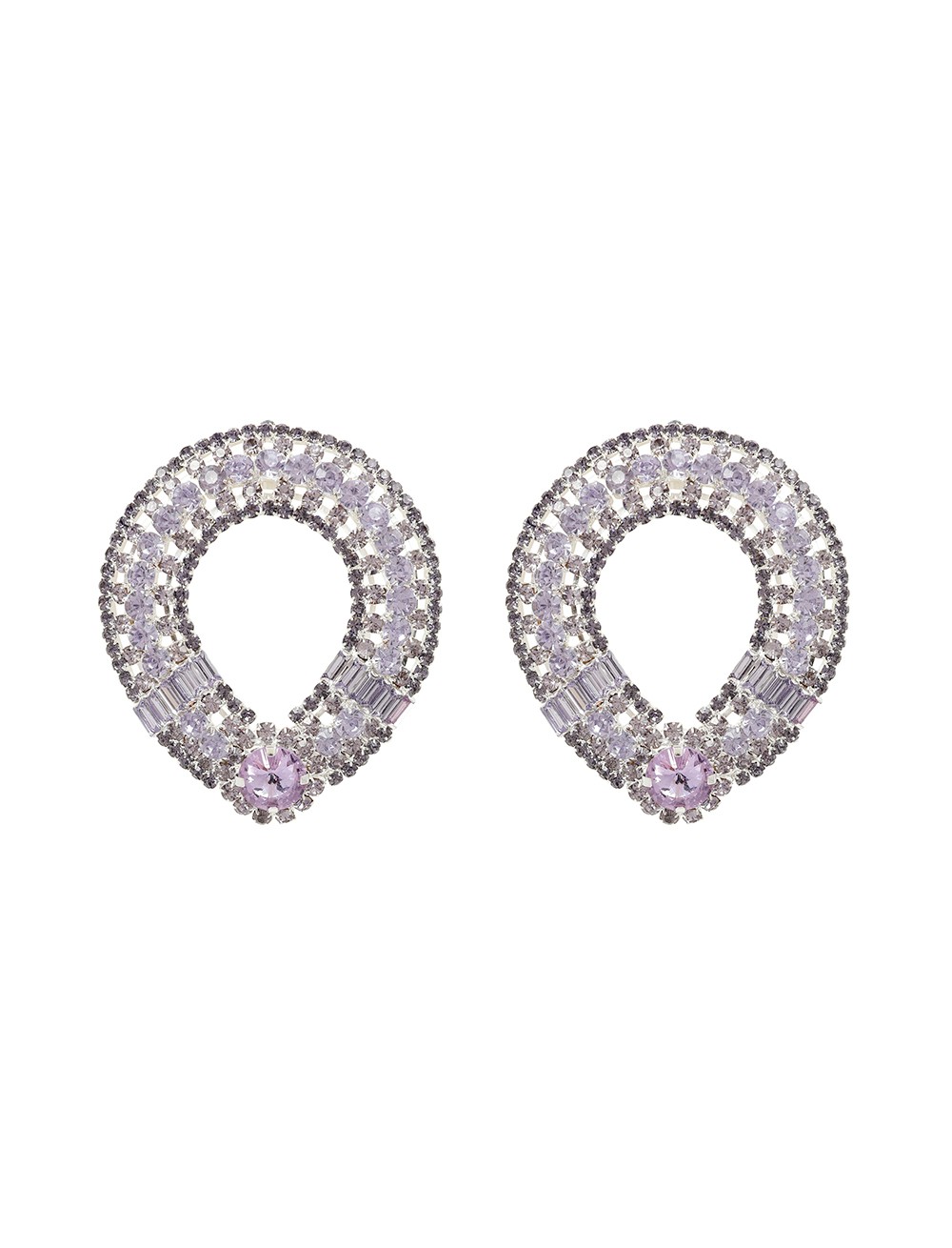 Silver Oval Earrings With Lilac Crystals