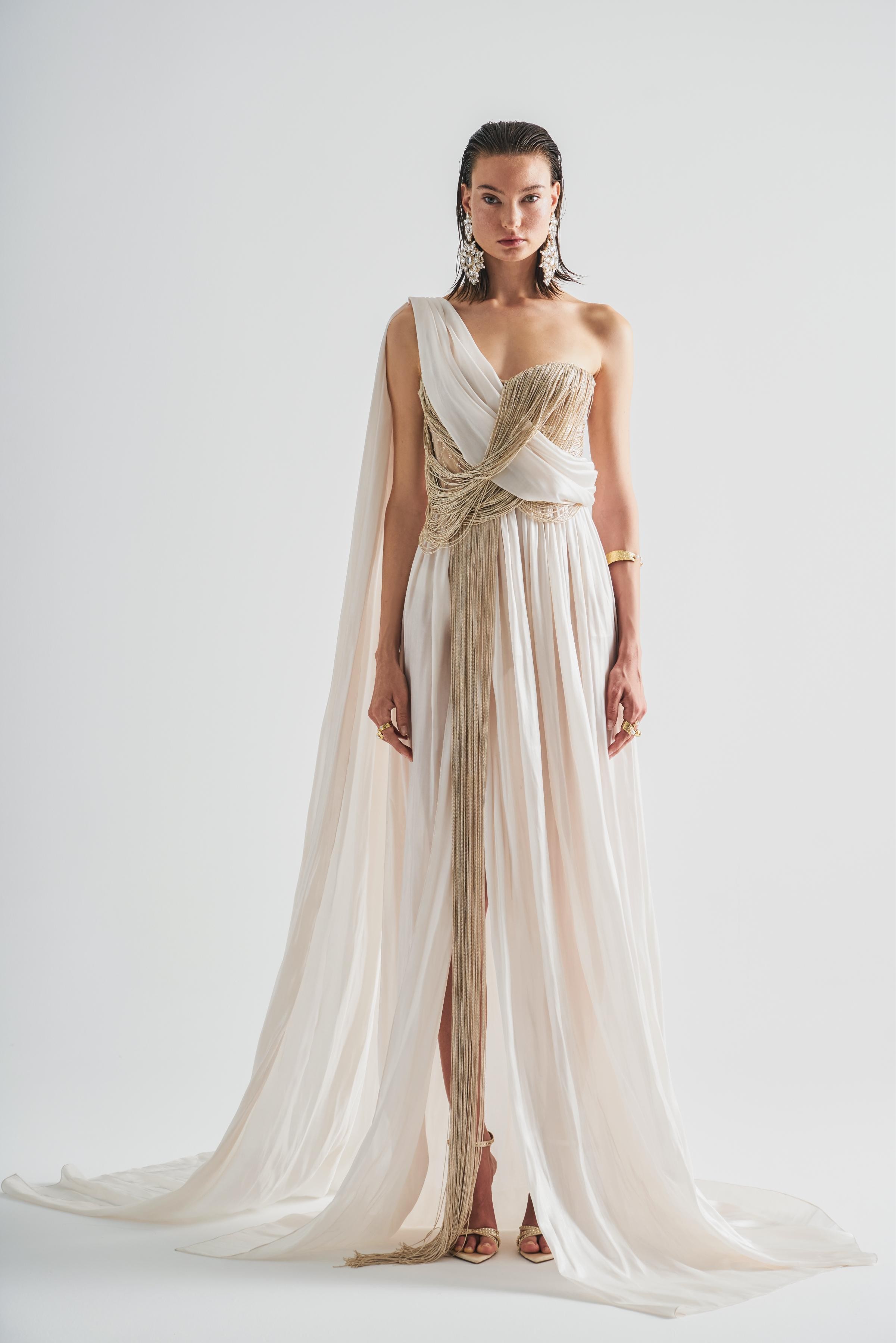 Draped Fringed Maxi Dress