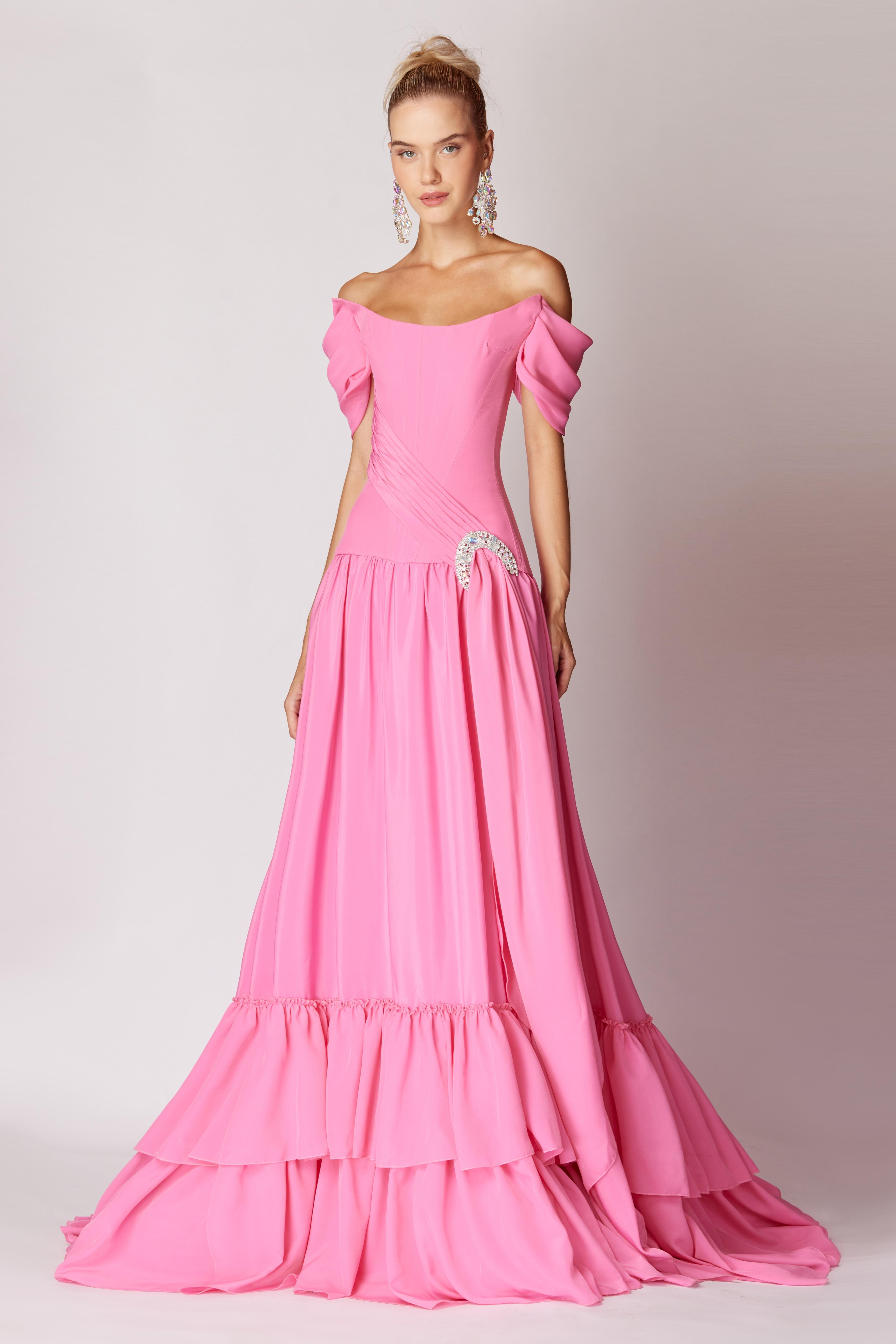 Boat Neck Maxi Dress with Brooch