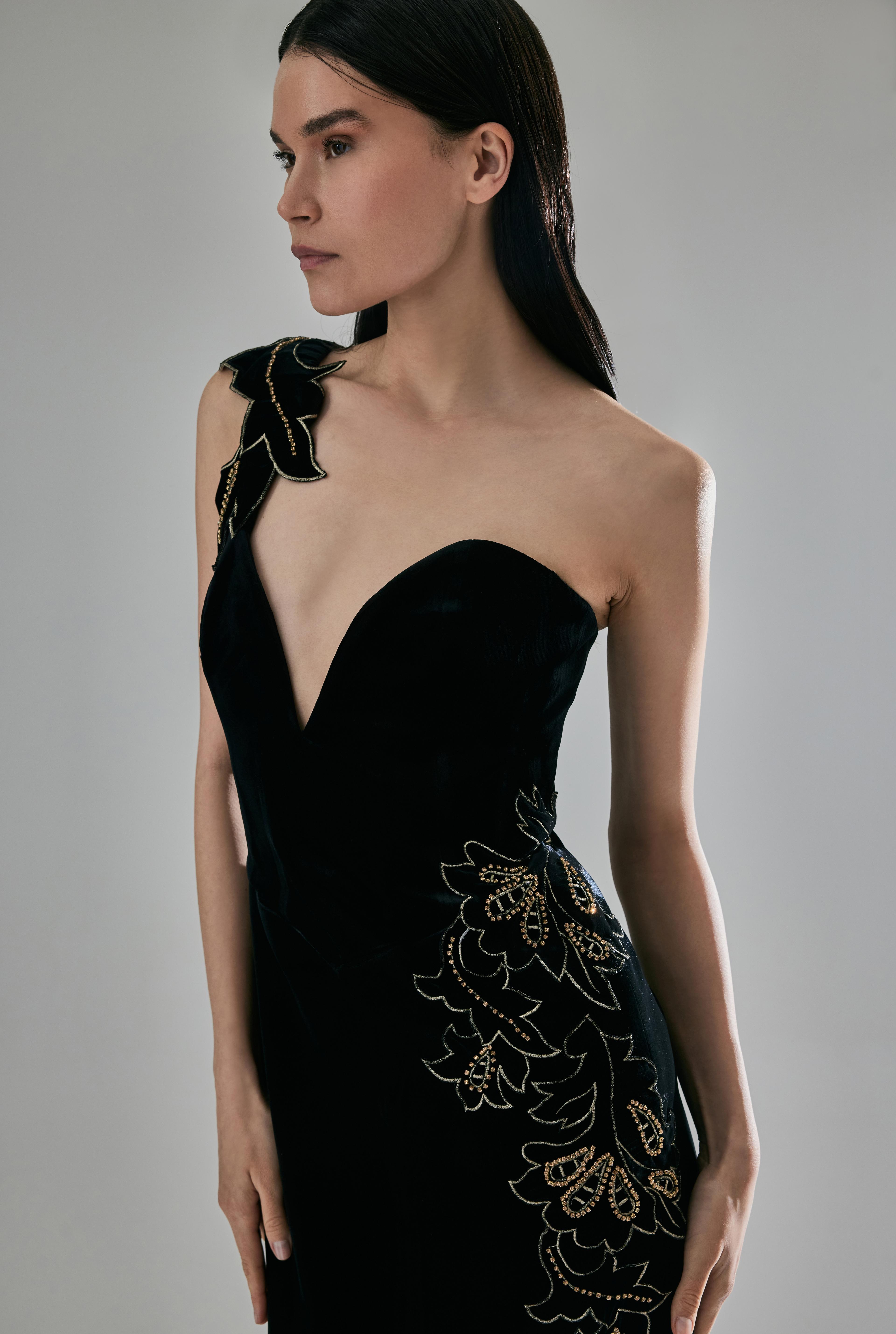 Embroidered Side Slit Midi Dress - Hand Made