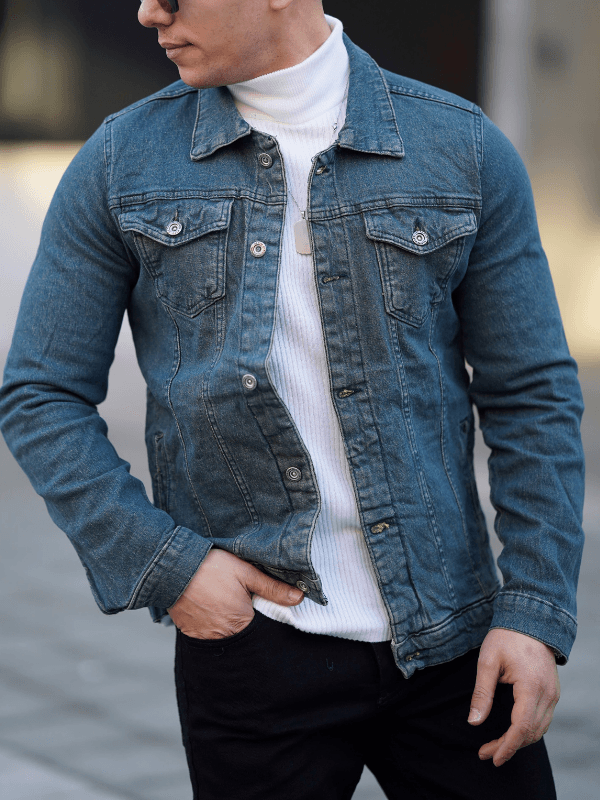 Erkek A Kalite Slim Fit  Yıkamalı Haki  Denim Kot Ceket