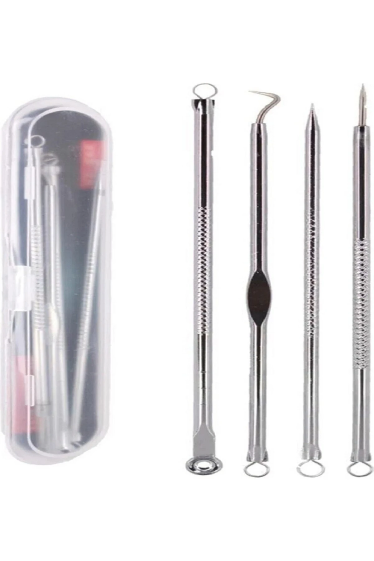 4 Parça Hijyenik Kutulu Paslanmaz Çelik Siyah Nokta Temizleme Komedon Aleti
