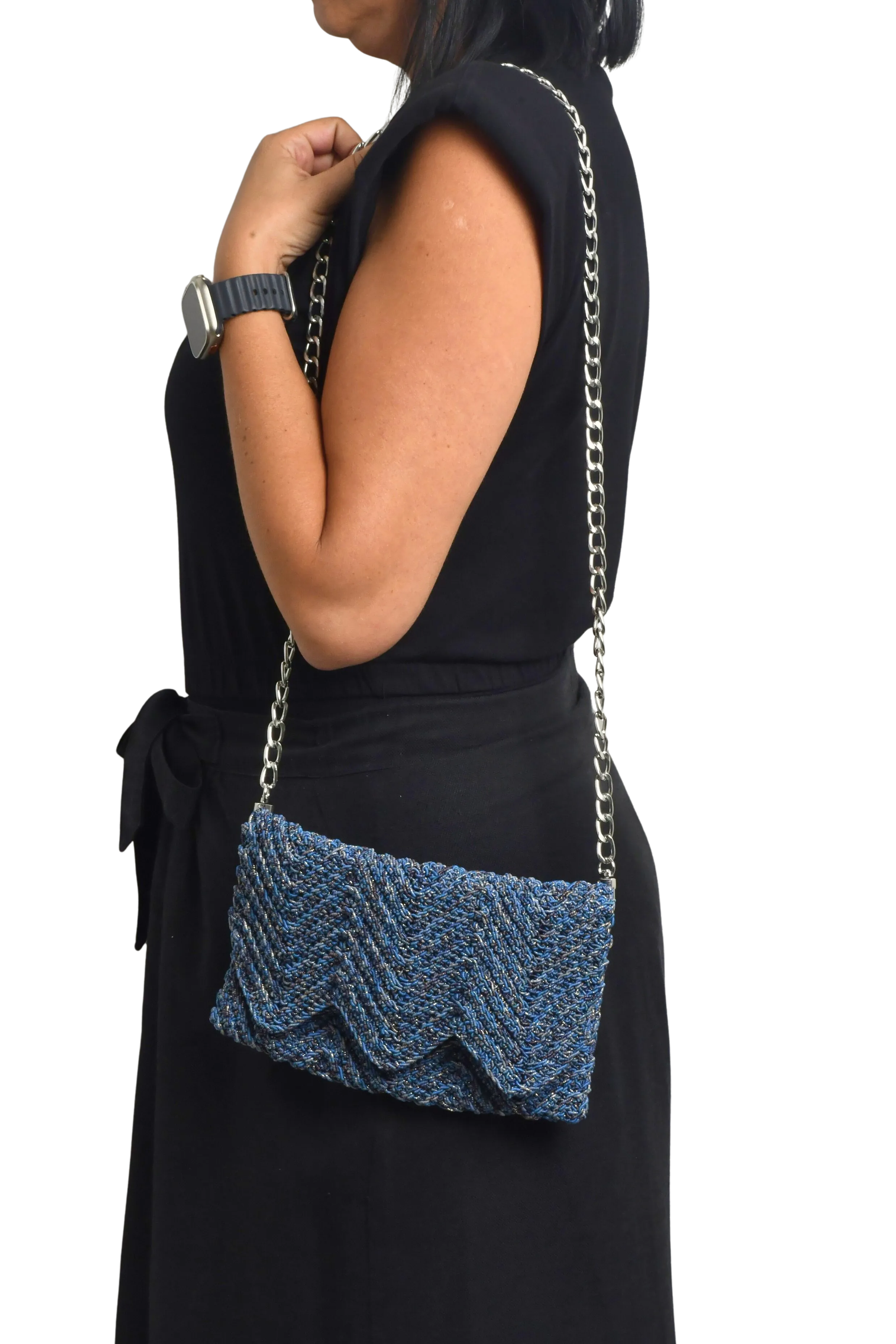 Desenli Mavi Omuz Çantası