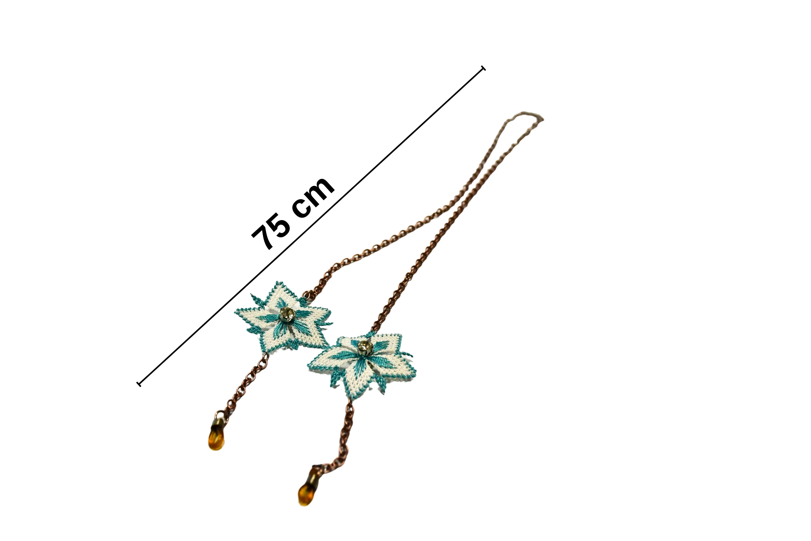 Mavi Çiçek Desenli İğne Oyası Gözlük İpi