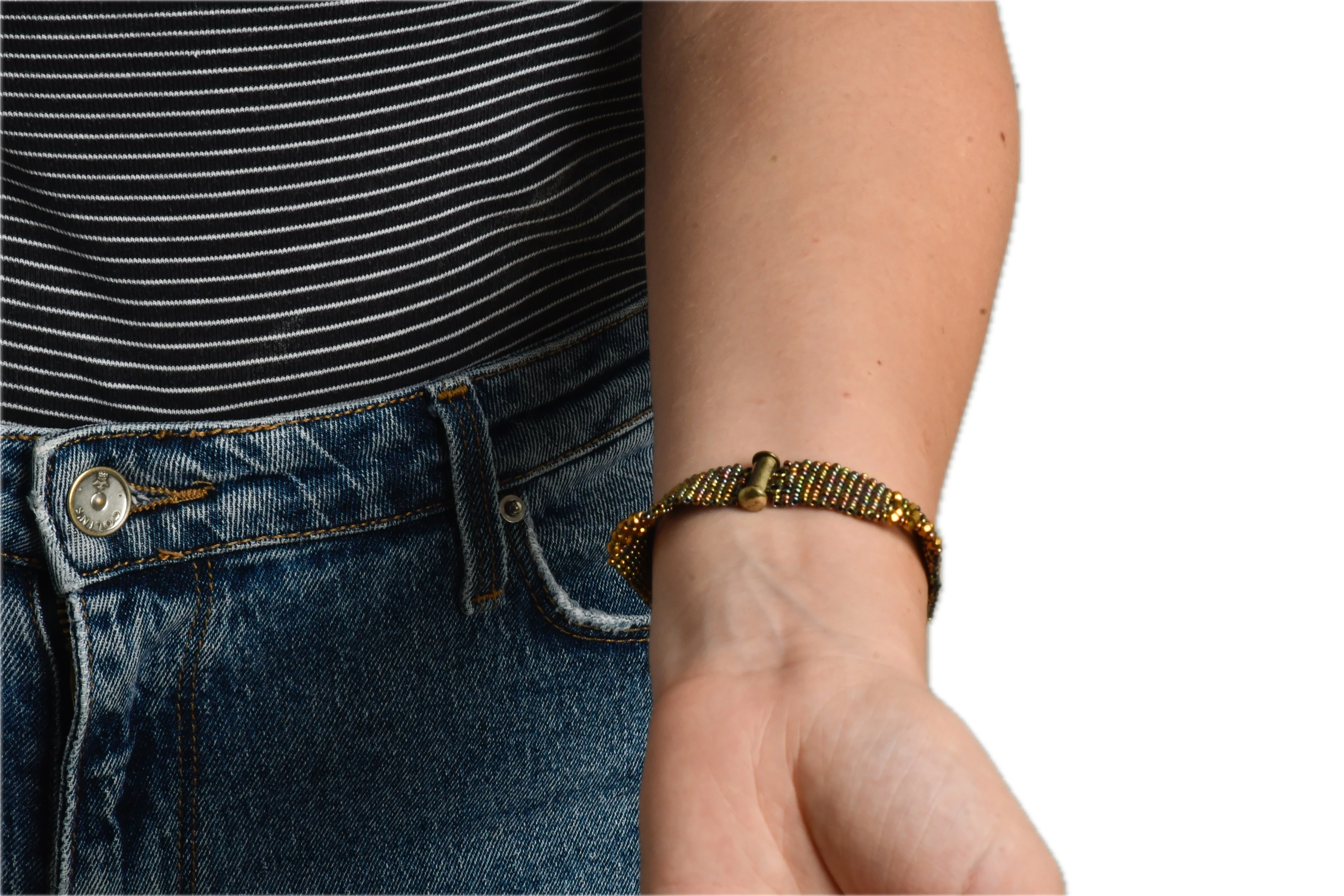 Zik Zak Geçişli Gold Bileklik