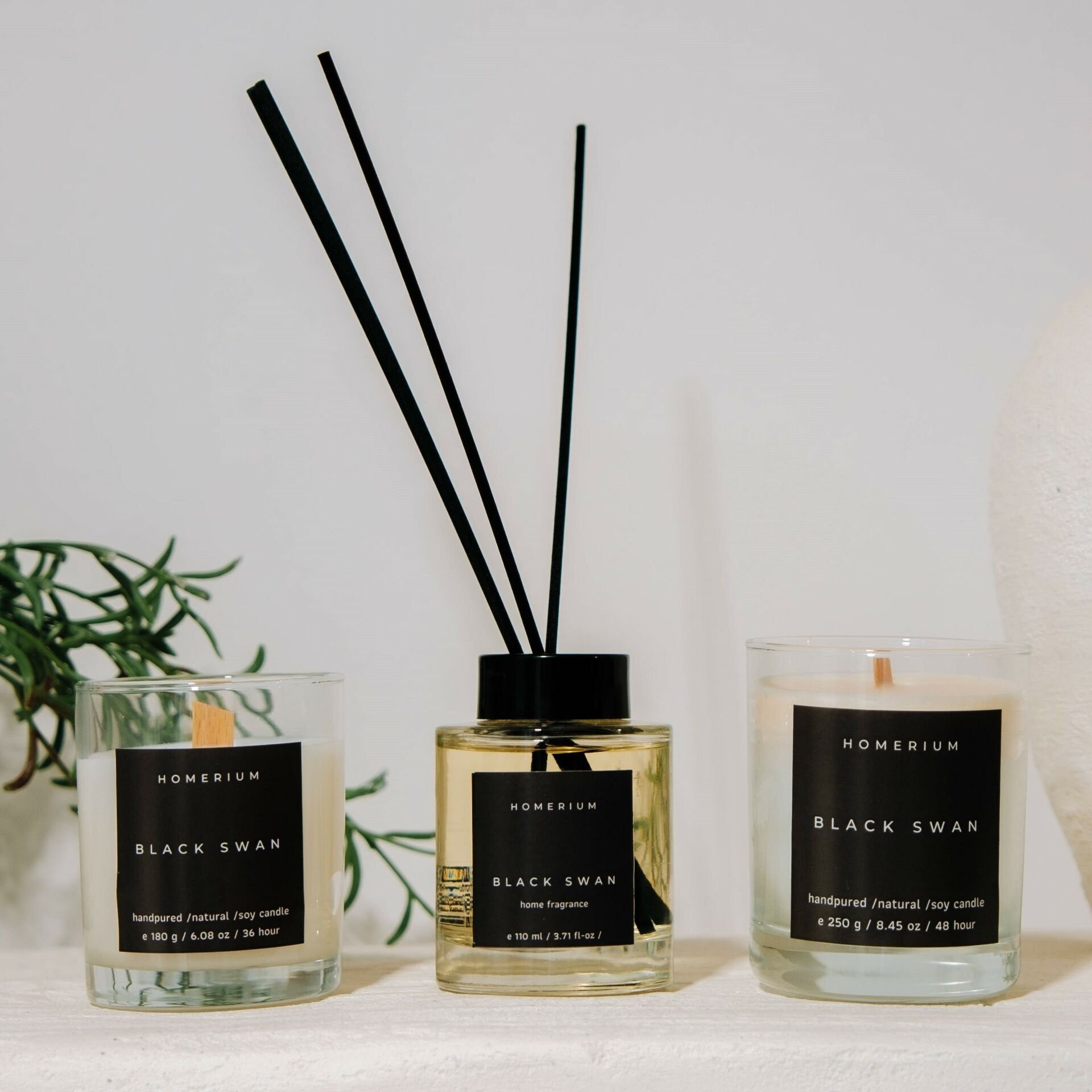 Stick Room Fragrance and Scented Candle Set Black Swan 3-Piece