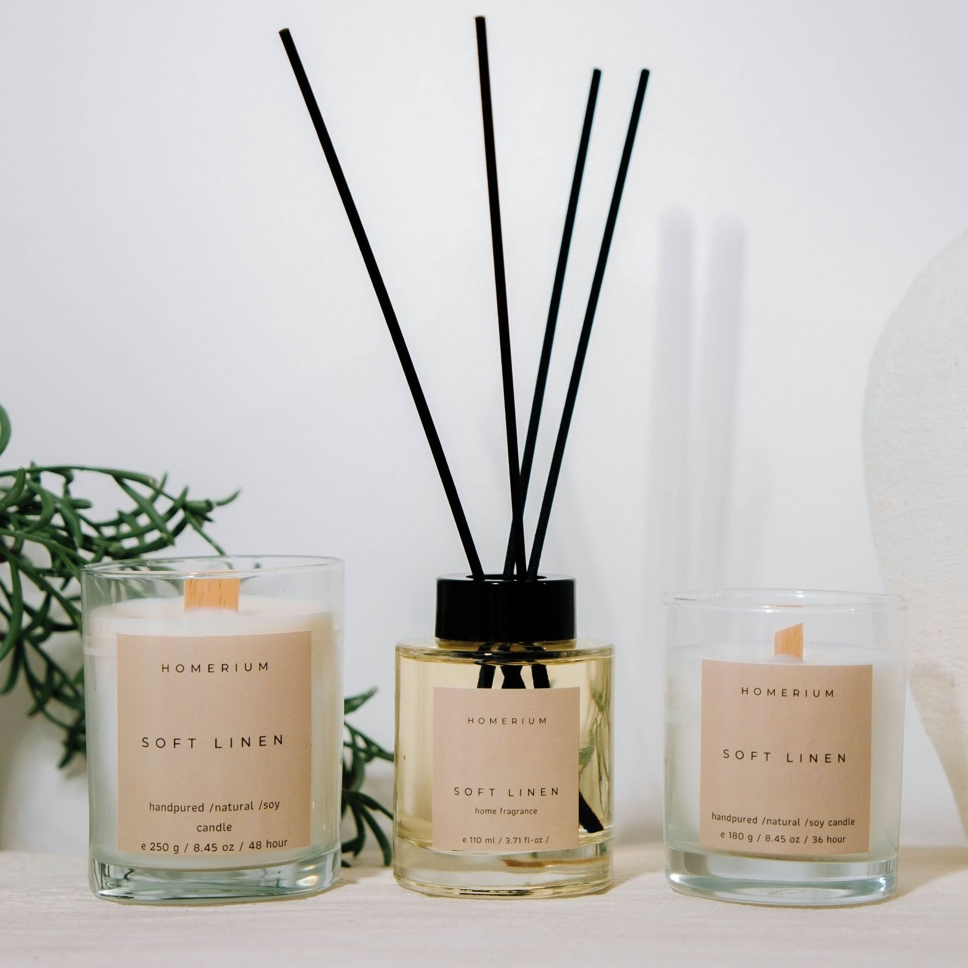 Stick Room Fragrance and Scented Candle Set Soft Linen 3-Piece