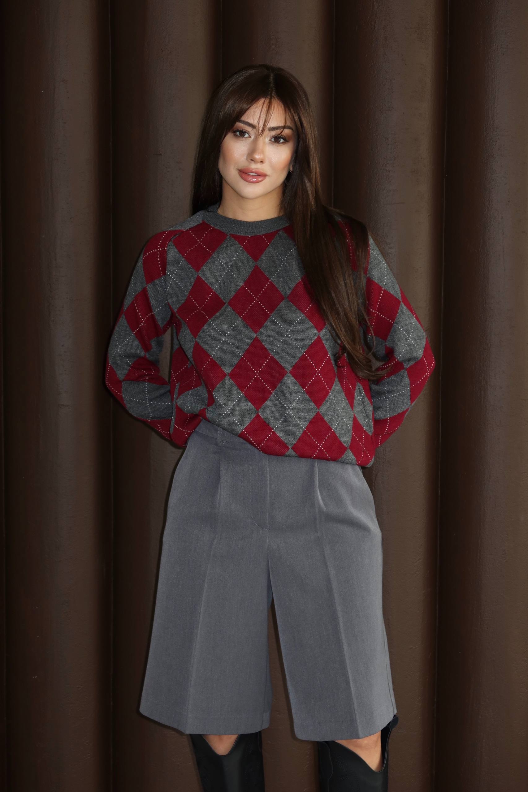 Baklava Desenli Triko Kazak