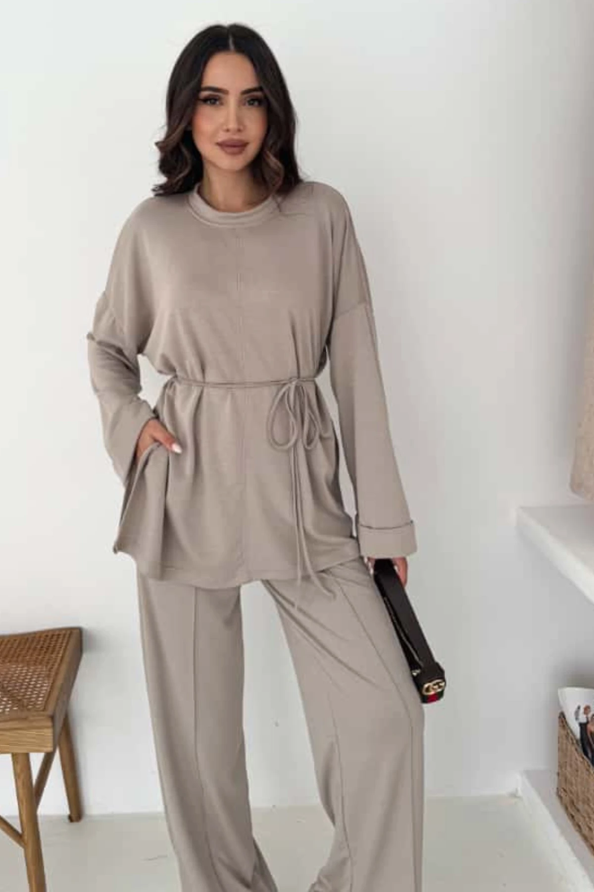 Modal Kumaş Rahat Kesim İkili Takım - bej
