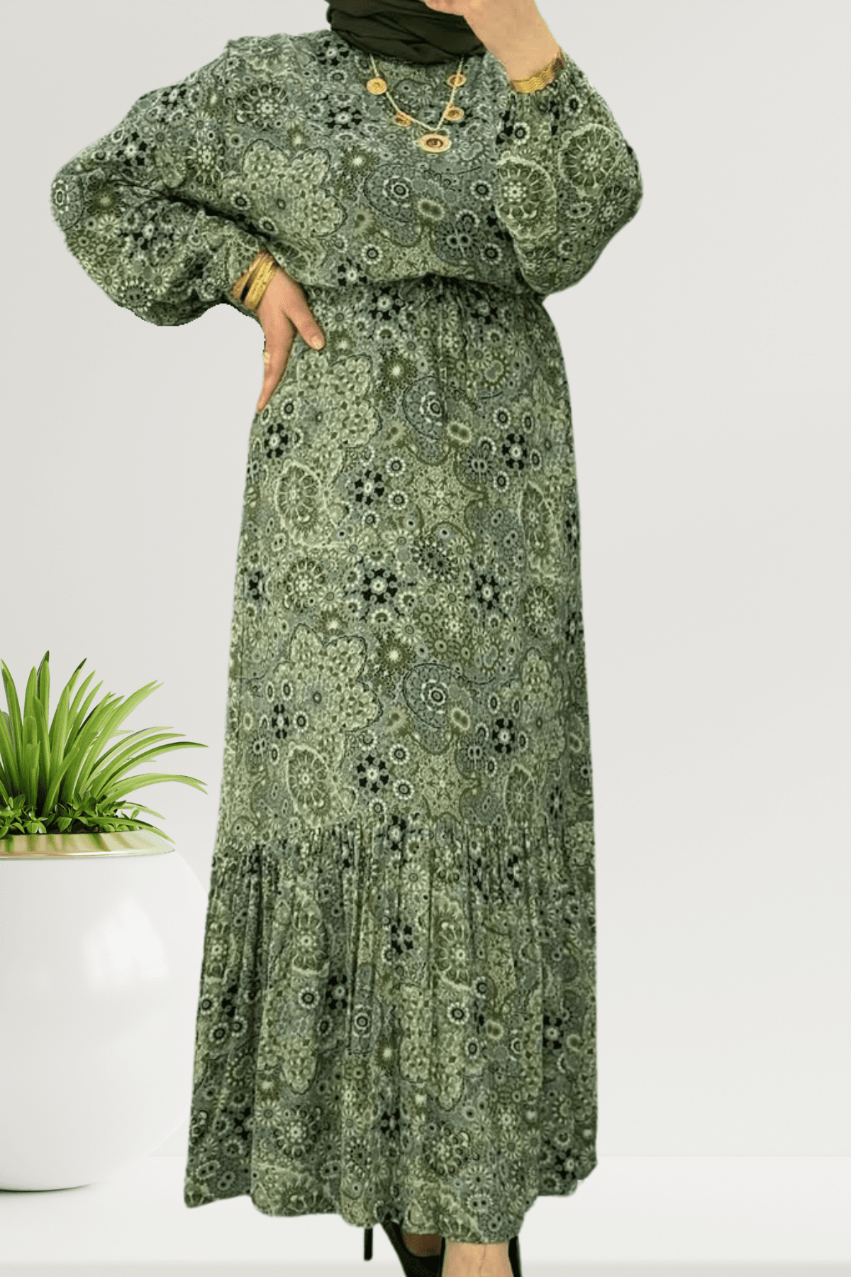 Baumwollkleid mit Blumenmuster und Schnürung