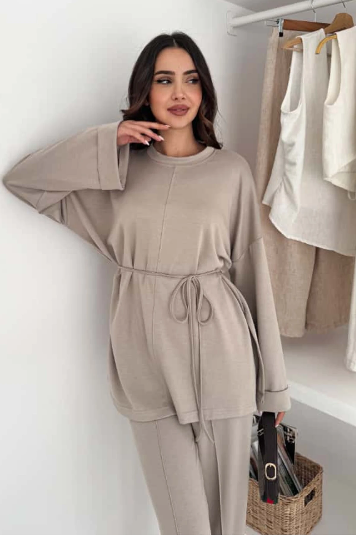 Modal Kumaş Rahat Kesim İkili Takım - bej