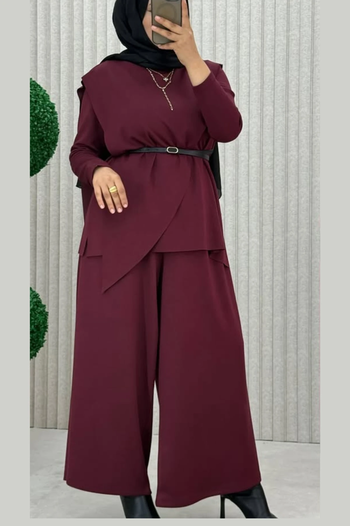 Oysho Kumaş Büyük Beden Takım - Makas Model - bordo