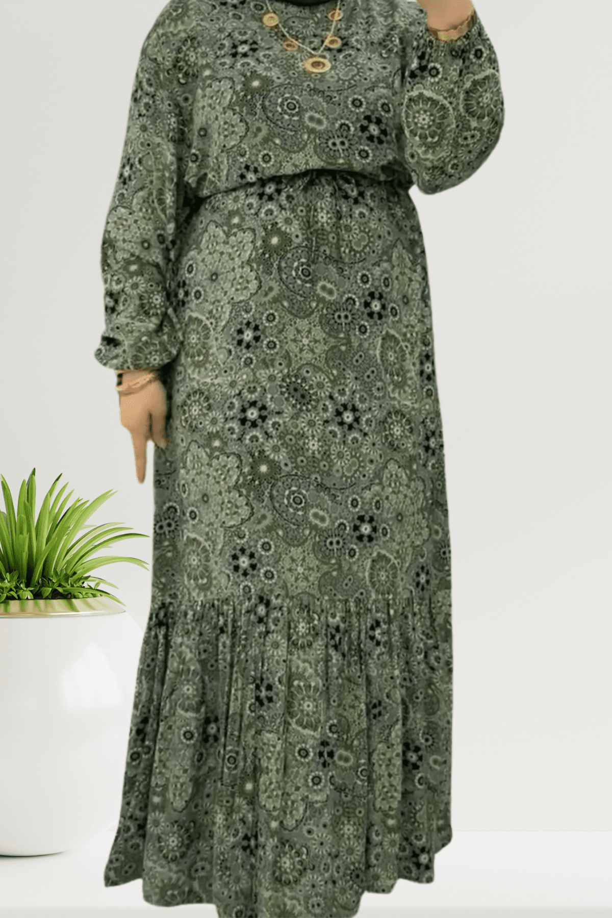 Baumwollkleid mit Blumenmuster und Schnürung