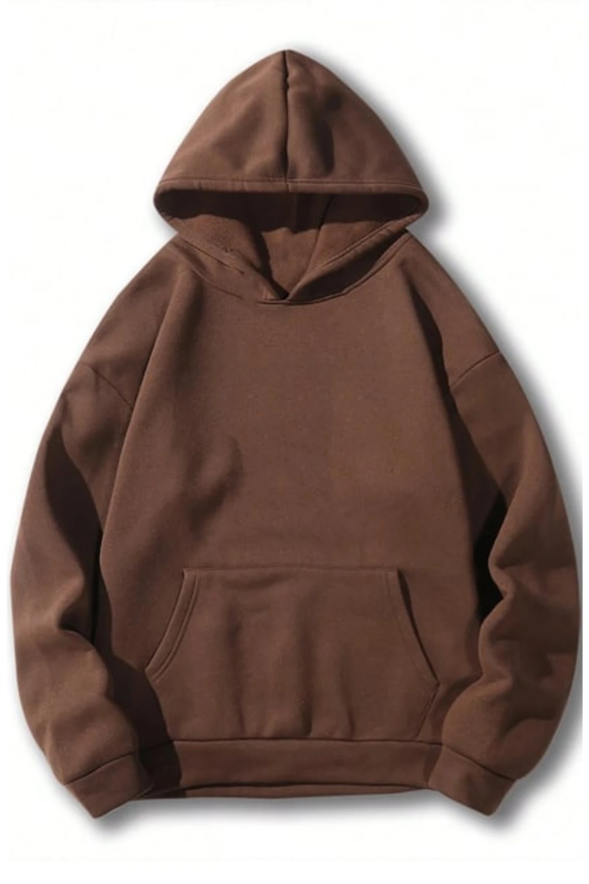 Kapüşonlu 3 İplik Şardonlu Sweatshirt - Unisex - Kahverengi