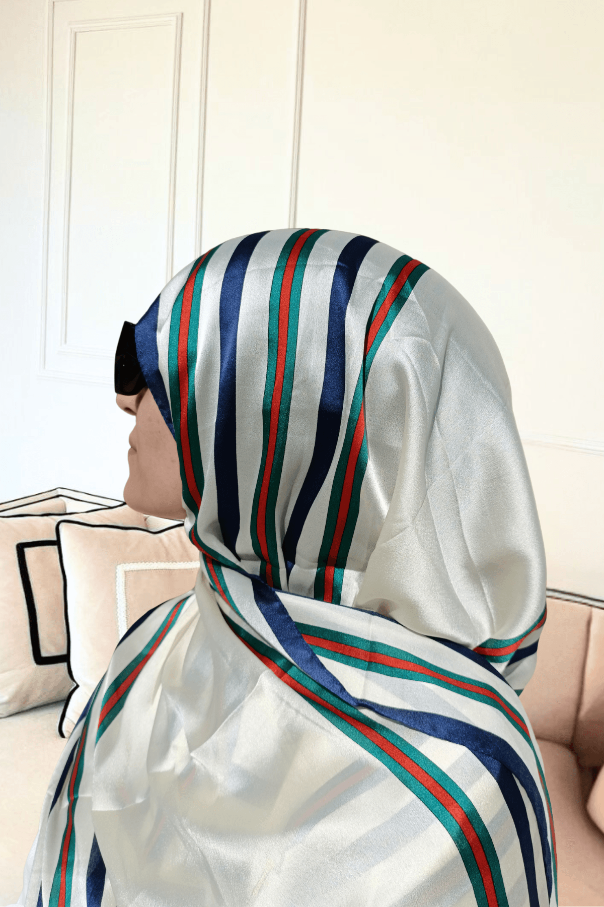Gucci Şerit - İthal İpek Vual Şal - lacivert