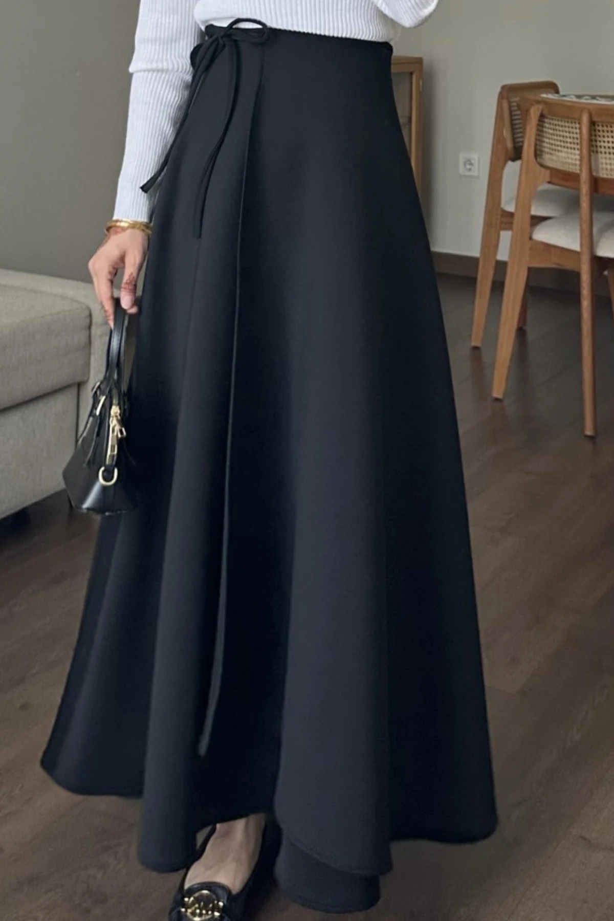 Kruvaze Bağlamalı Scuba Etek - siyah