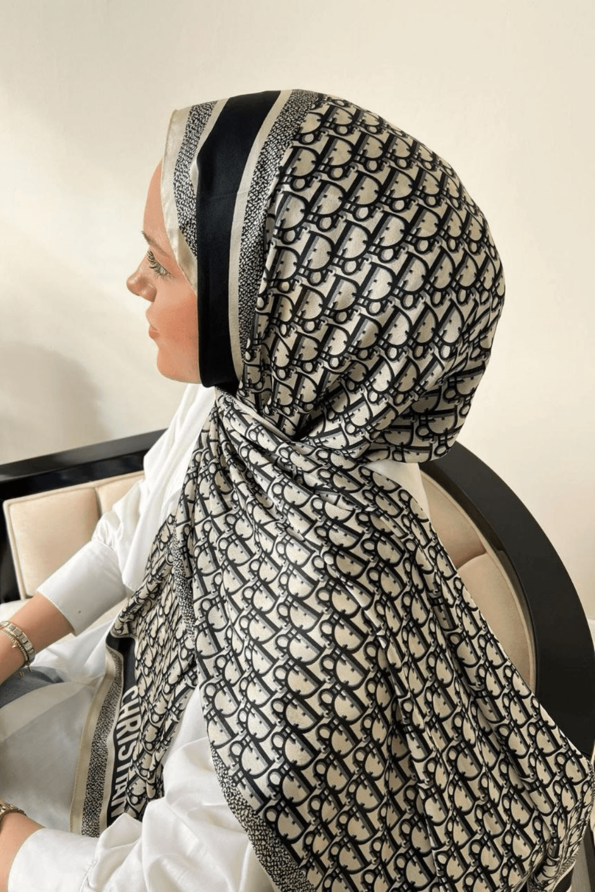 Dior Monogram- İthal İpek Vual Şal  - siyah