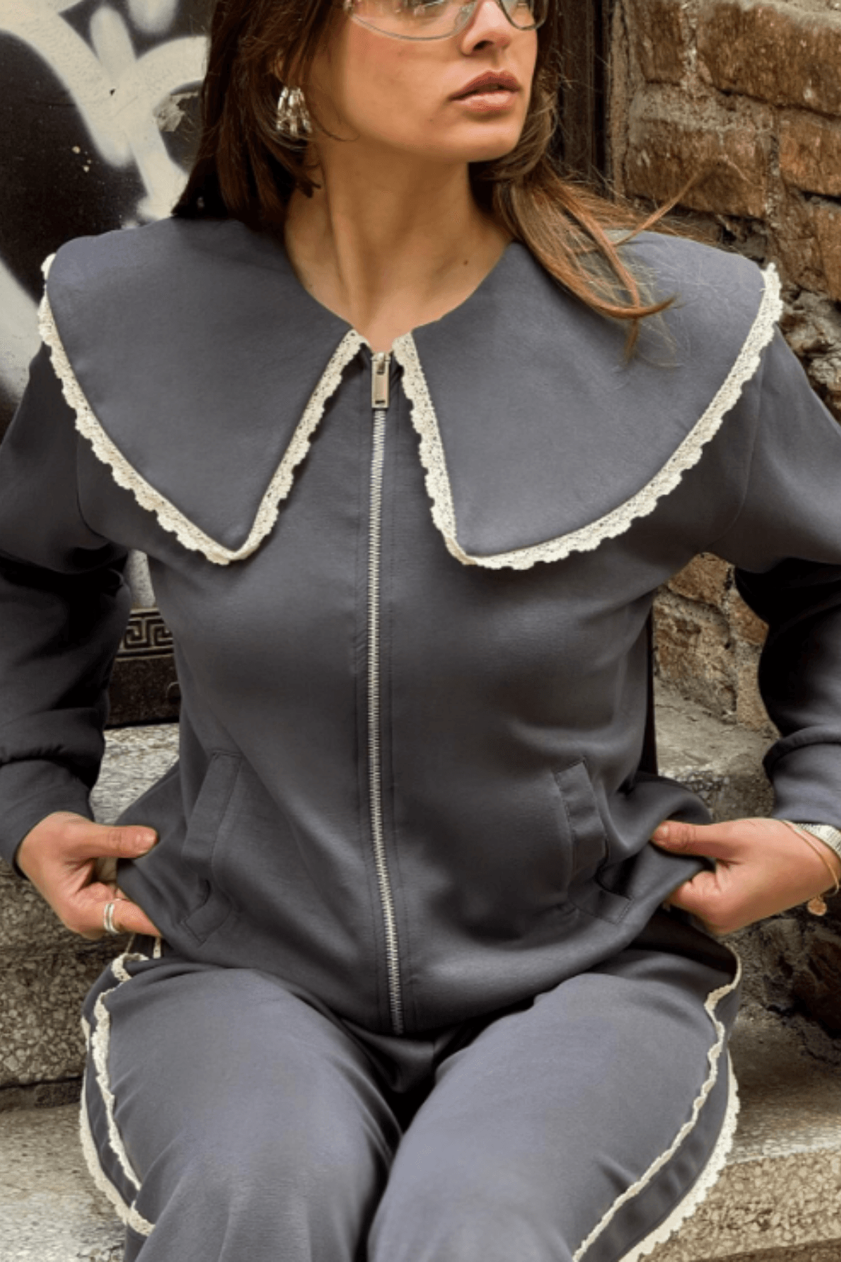 Vintage Detaylı Spor Takım - gri