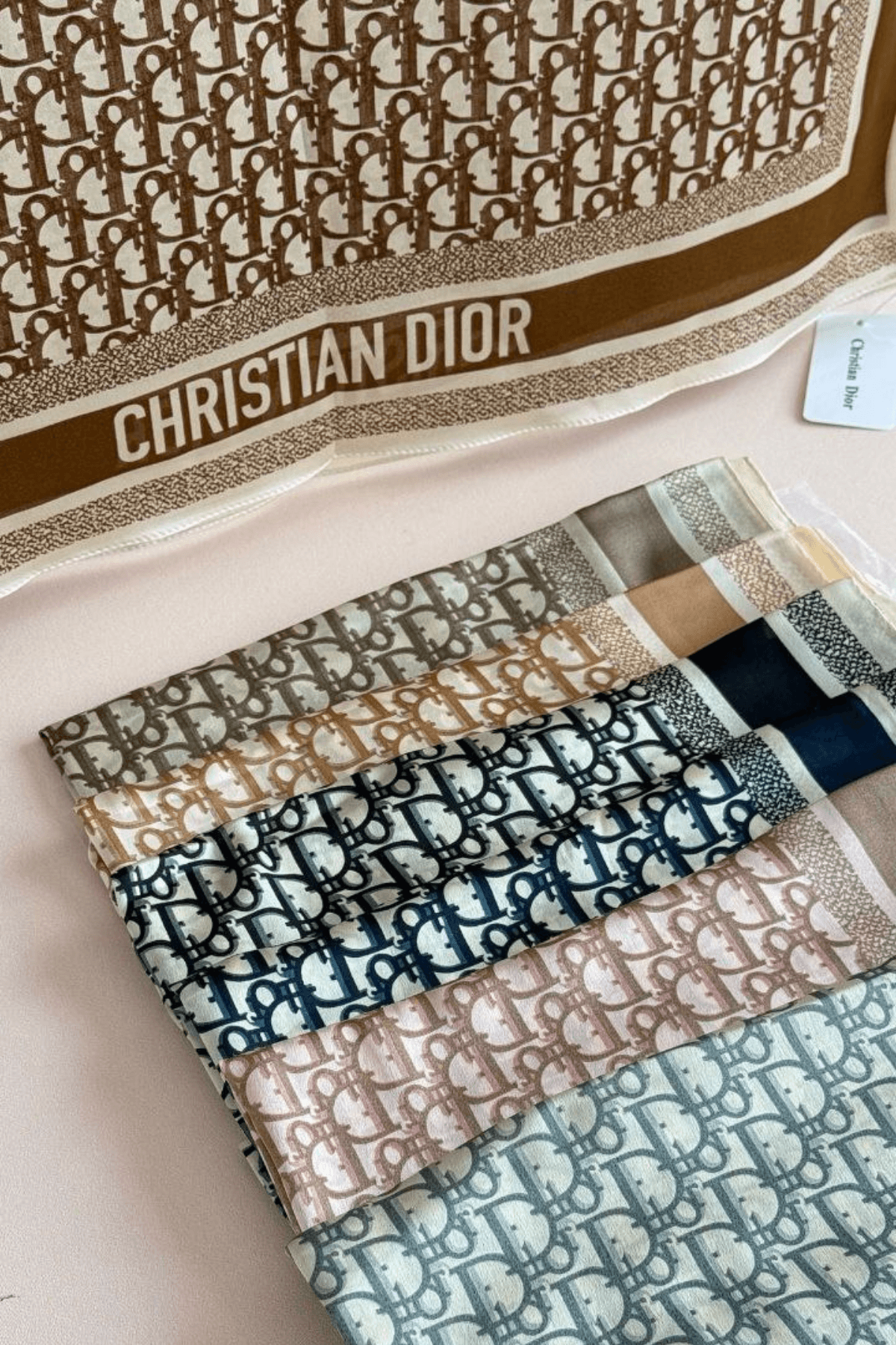 Dior Monogram- İthal İpek Vual Şal  - Pudra