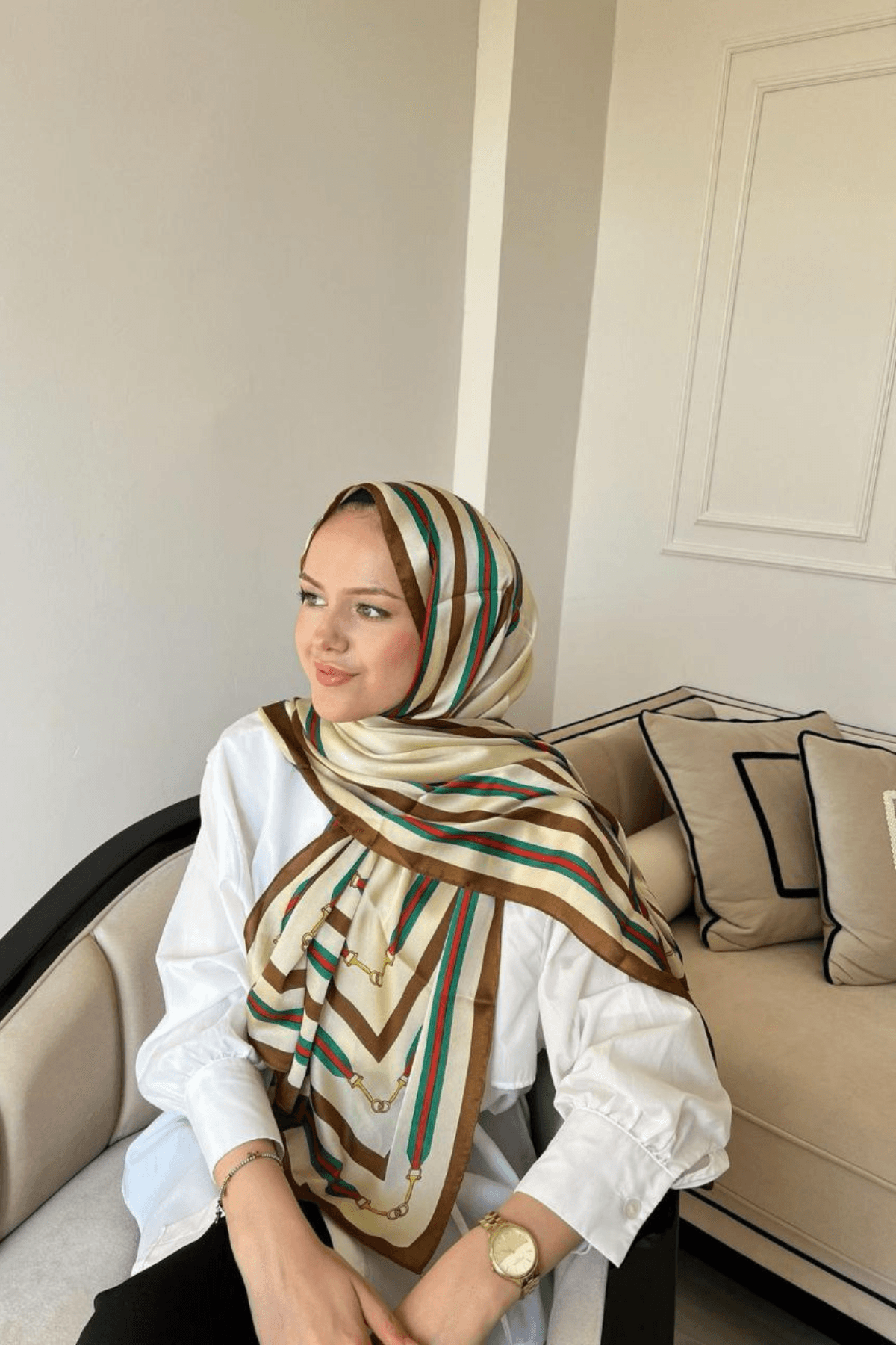 Gucci Şerit - İthal İpek Vual Şal