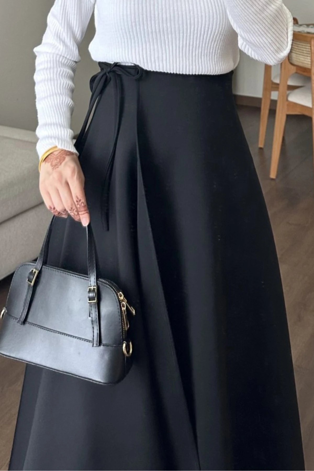 Kruvaze Bağlamalı Scuba Etek - siyah