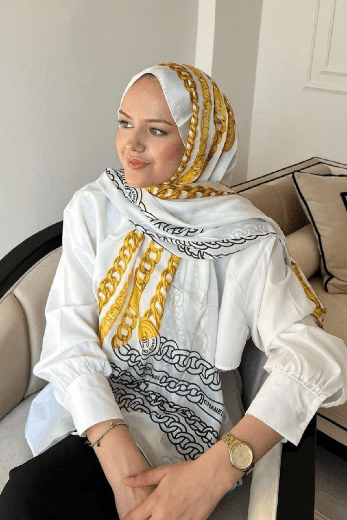 Channel -İthal ipek Vual Şal - Beyaz