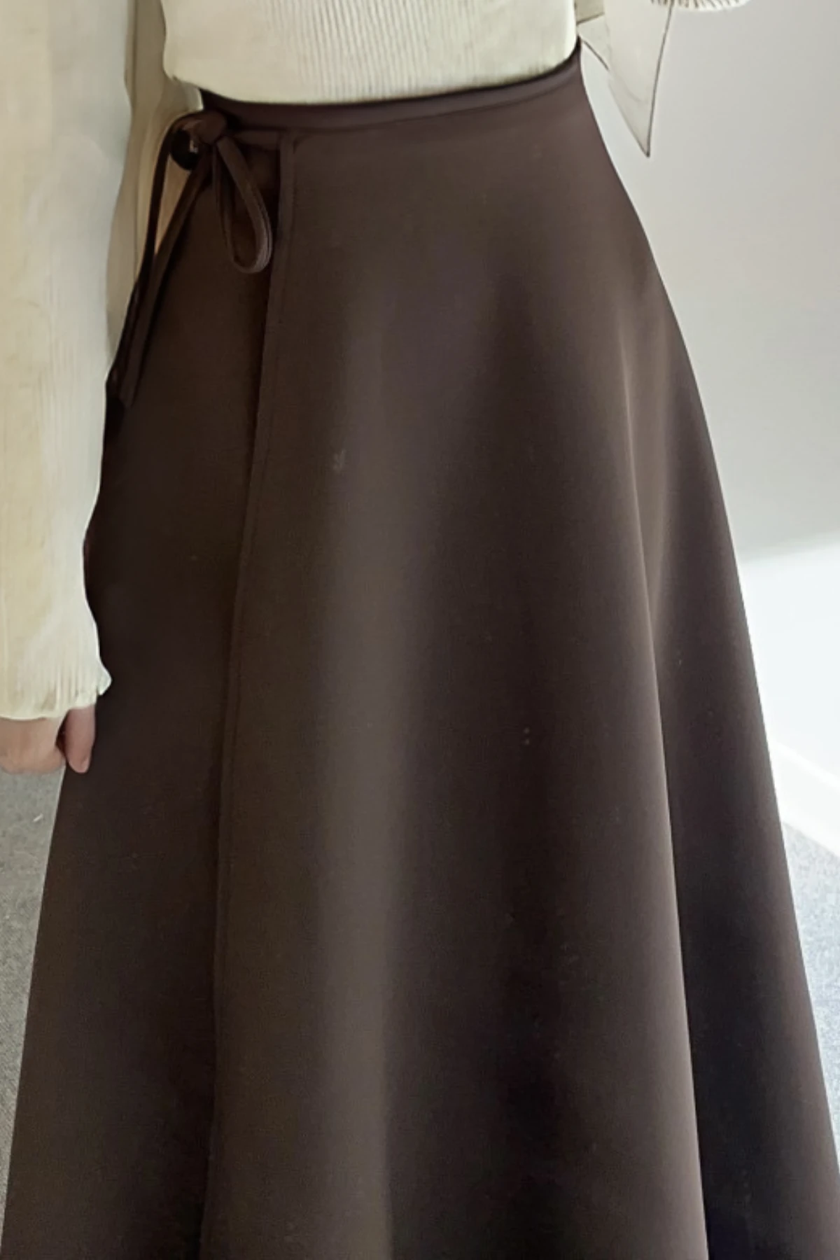 Kruvaze Bağlamalı Scuba Etek - Kahverengi