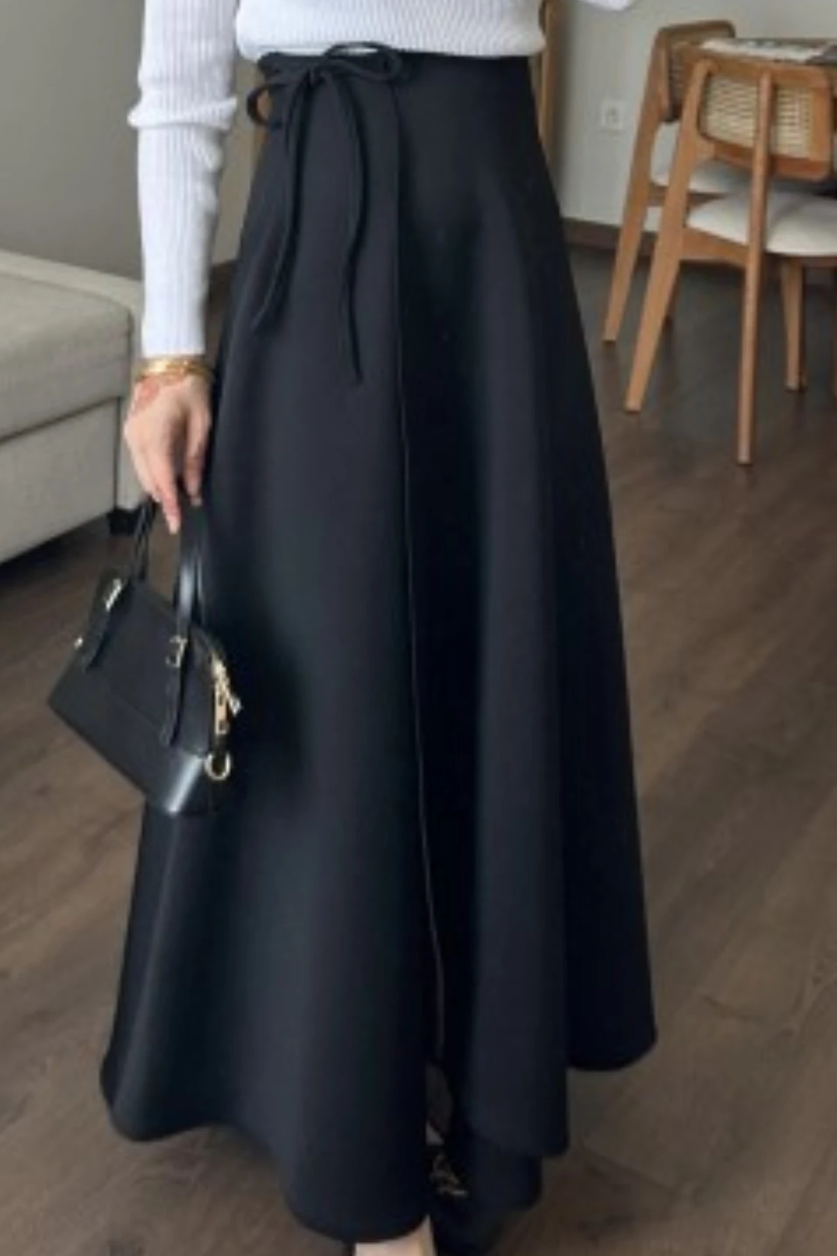 Kruvaze Bağlamalı Scuba Etek - siyah