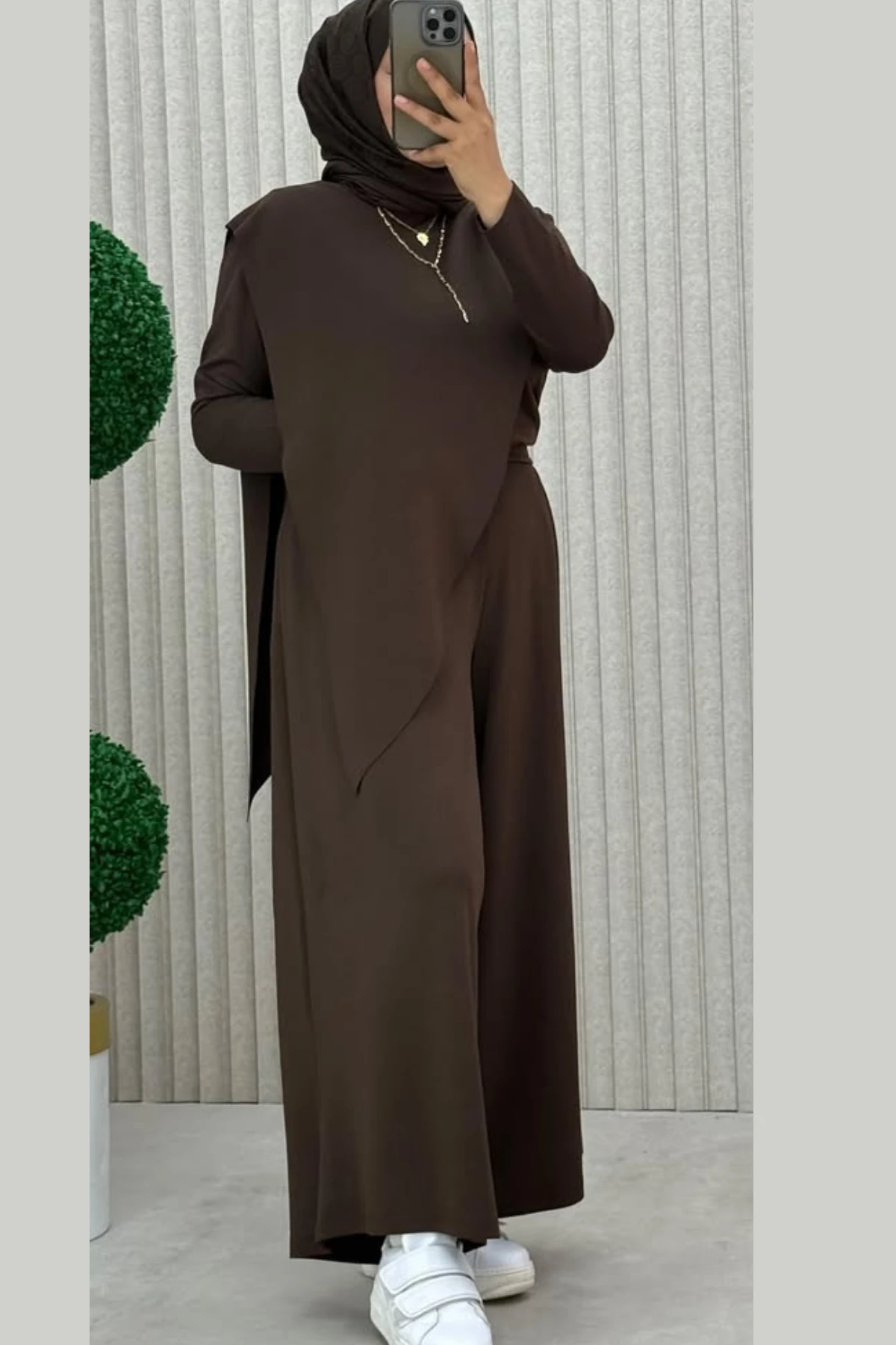 Oysho Kumaş Büyük Beden Takım - Makas Model - Kahverengi