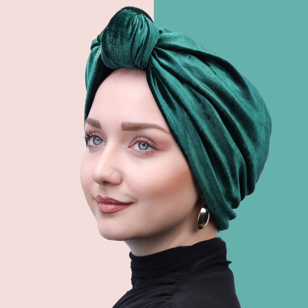 Yeşil kadife düğüm bone