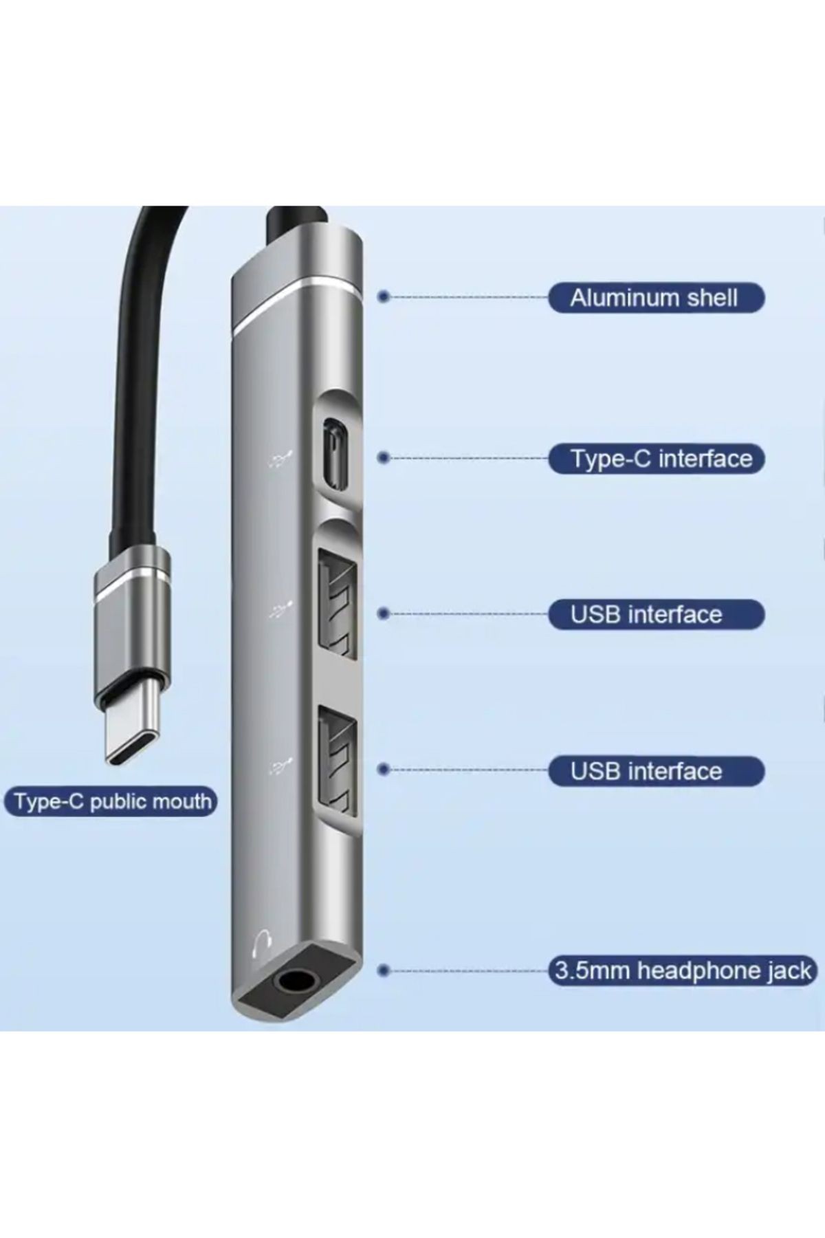 Ses Kartlı USB Hub Çoklayıcı Adaptör 4in1 USB/Type-c To USB 3.0, USB C ve 3.5mm Jak Çıkışlı ZR615