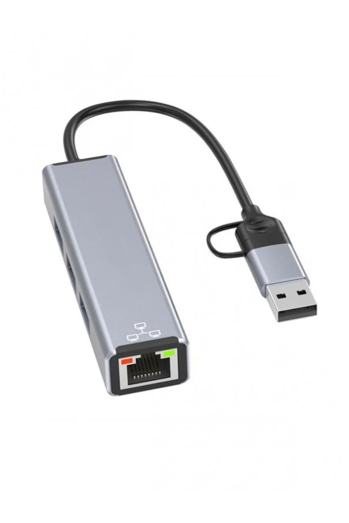 Gigabit Type-c To Ethernet Rj45 Çift Uçlu Usb-a To Rj45 Kablolu Internet Dönüştürücü 100 Mbps Hc72q