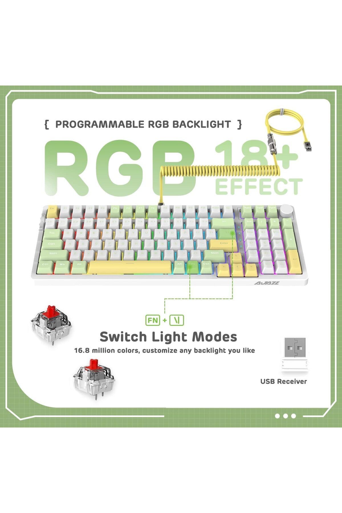 AK992 USB-C Çalışırken Değiştirilebilir - Mekanik Oyun Klavyesi  RGB+Sarmal 3600mAh Kırmızı Switch