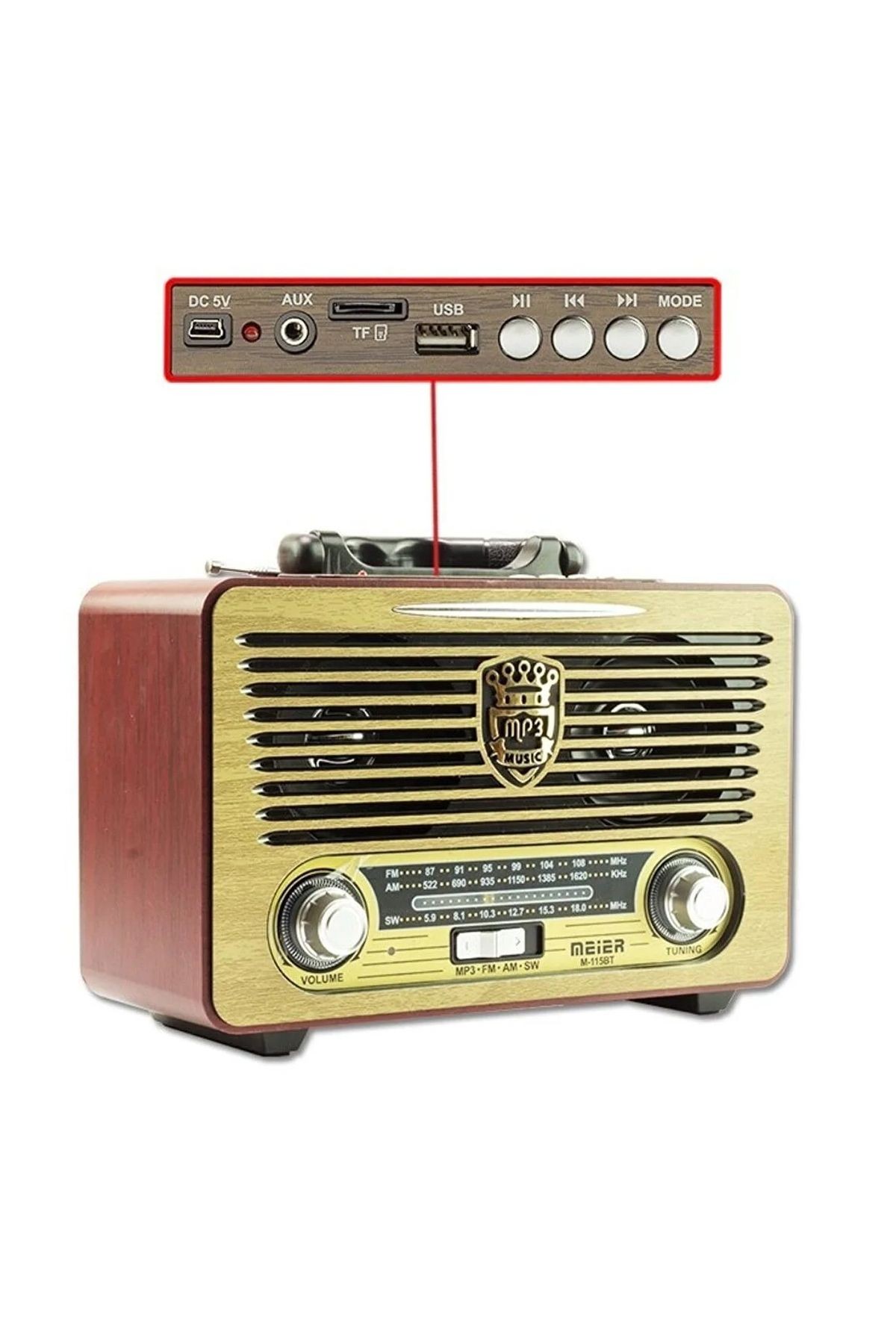 Yeni Nesil Radyo Usb Sd Fm Aux Bluetooth Taşınabilir Müzik Kutusu Retro Şarj Edilebilir M-115bt