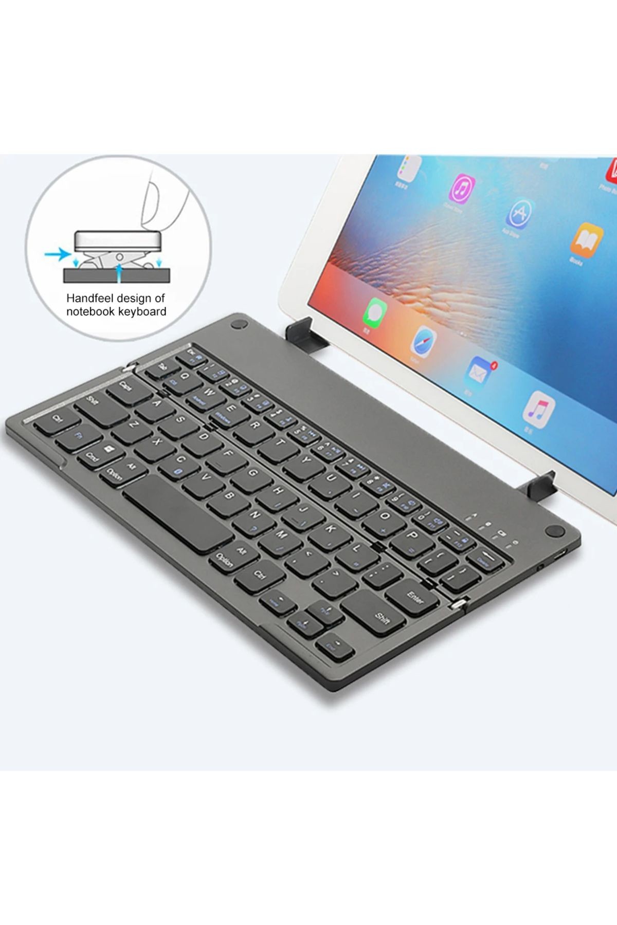 Katlanır Bluetooth Şarjlı Klavye Dahili Stand Aparatı Tablet Stand Özelliği İngilizce Q 673