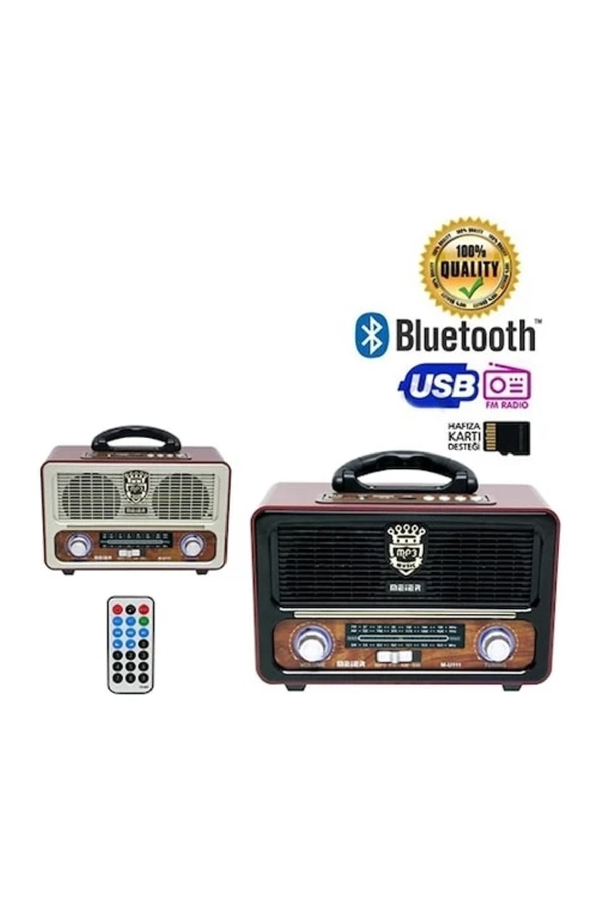 Yeni Nesil Radyo Usb Sd Fm Aux Bluetooth Taşınabilir Müzik Kutusu Retro Şarj Edilebilir M-111bt