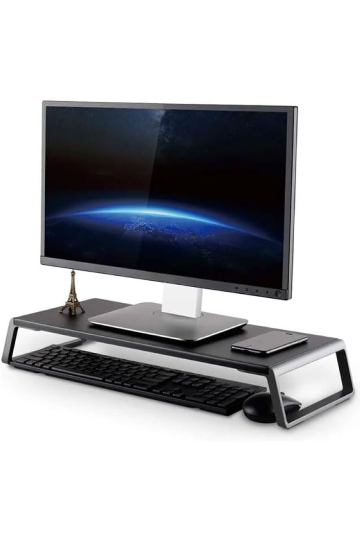 Metal Ayaklı Ahşap Laptop Monitör Standı TV LCD Ekran Yazıcısı Yükseltici Standı 4 Adet USB ZR488