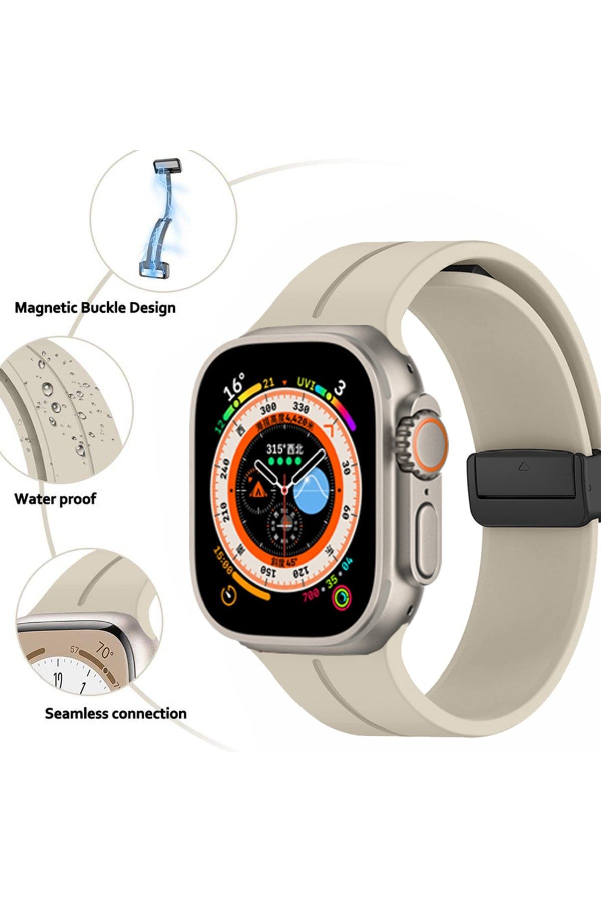 Apple Watch 3 ile uyumlu Kordon 42mm Katlanabilir Mıktanıslı Tokalı Ethereal Spor Kayış Kordon