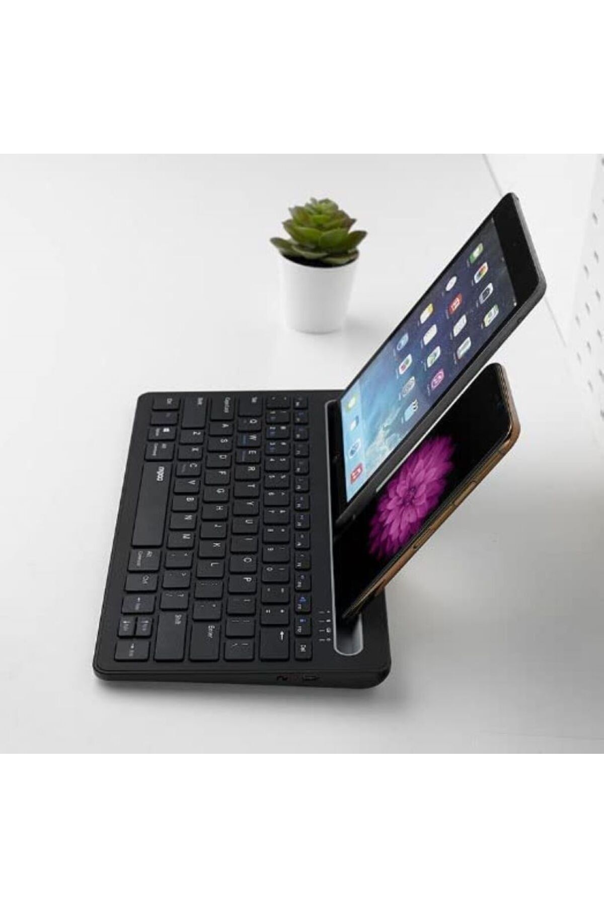 Bluetooth 3.0 Ultra İnce Klavye Şarjlı Mac/win/android/ios Uyum Tablet Standlı Kablosuz Klavye K6100