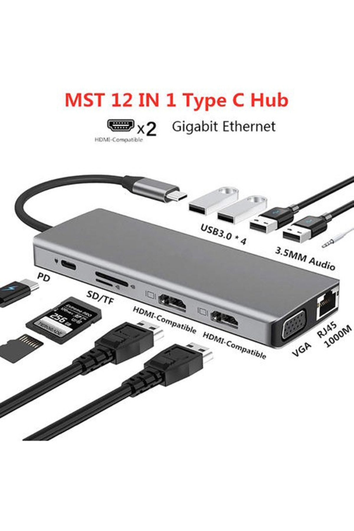 Dock Station 2 Adet HDMI Uyumlu 1000 Mbps 4 K Çift Monitör USB C Adaptörü USB 3.0 VGA RJ45 Pd ZR610