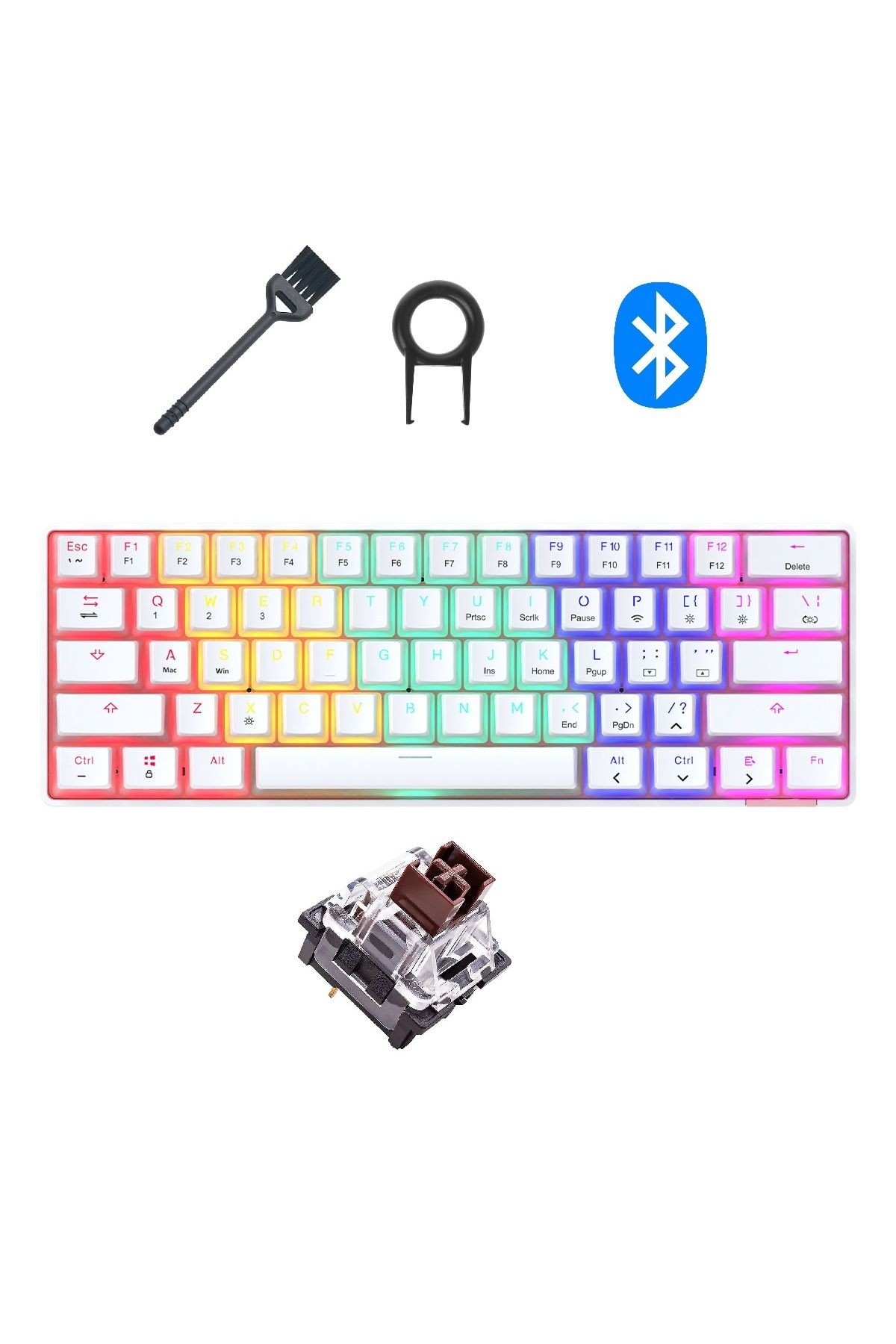 Ajazz Stk61 Brown Switch Pudding Keycap Kablolu Ve Bluetooth Çift Mod Mekanik Oyuncu Klavye