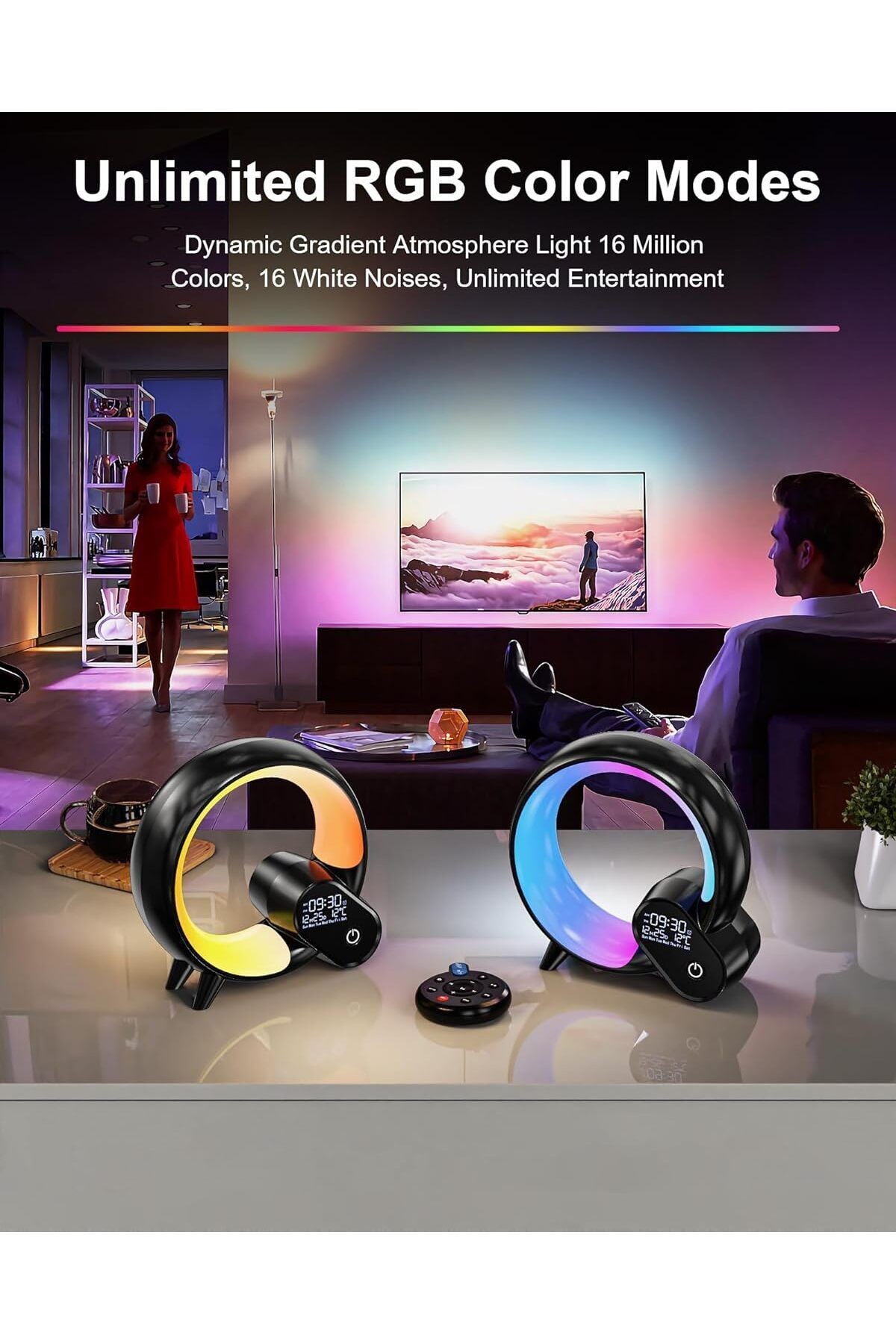 Uzaktan Kumandalı Bluetooth Hoparlör RGB Atmosfer Işık Gece Lambası Dijital Ekran Saat Işığı HXD03