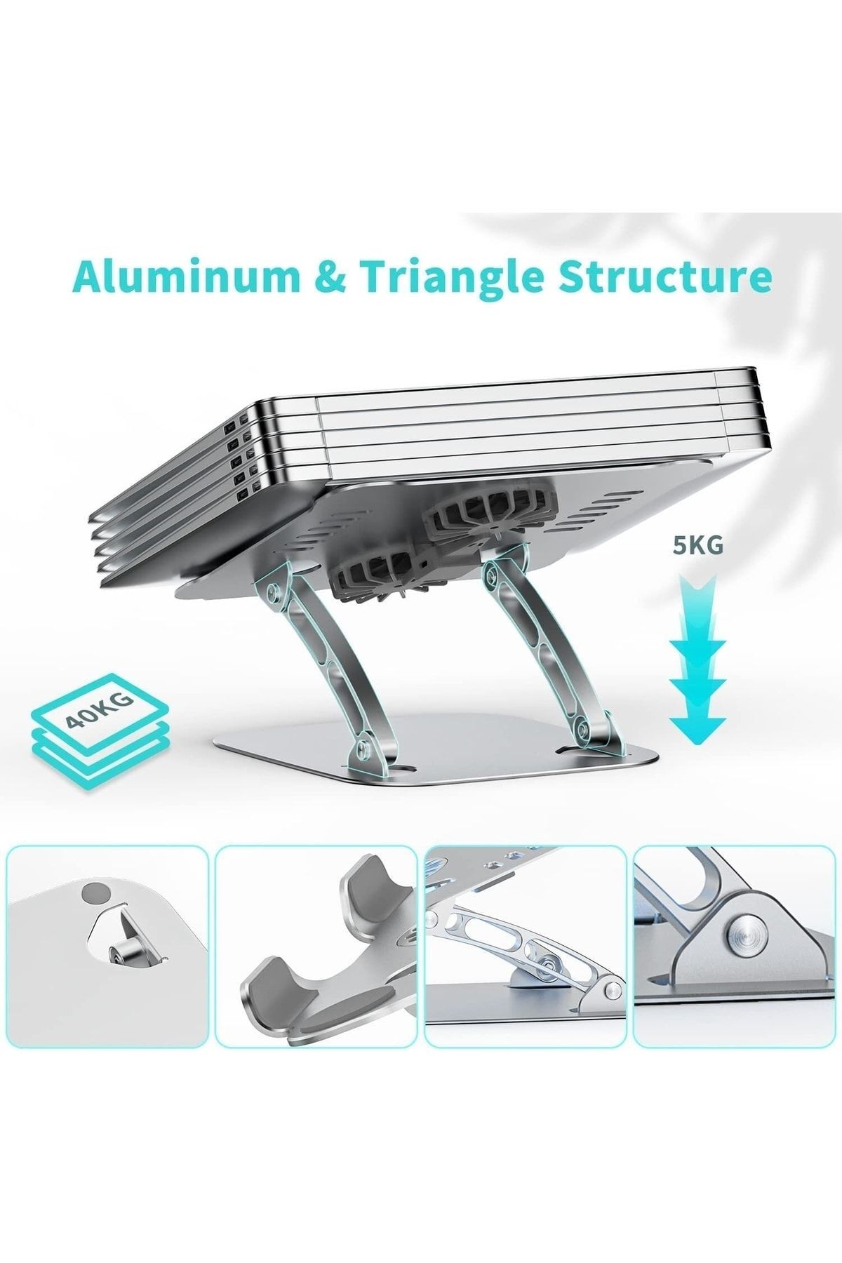 Bilgisayar Standı Usb Fanlı Notebook Type-c To Usb Ayarlanabilir Tok Aliminyum 10-16 Inç Pedli Taban