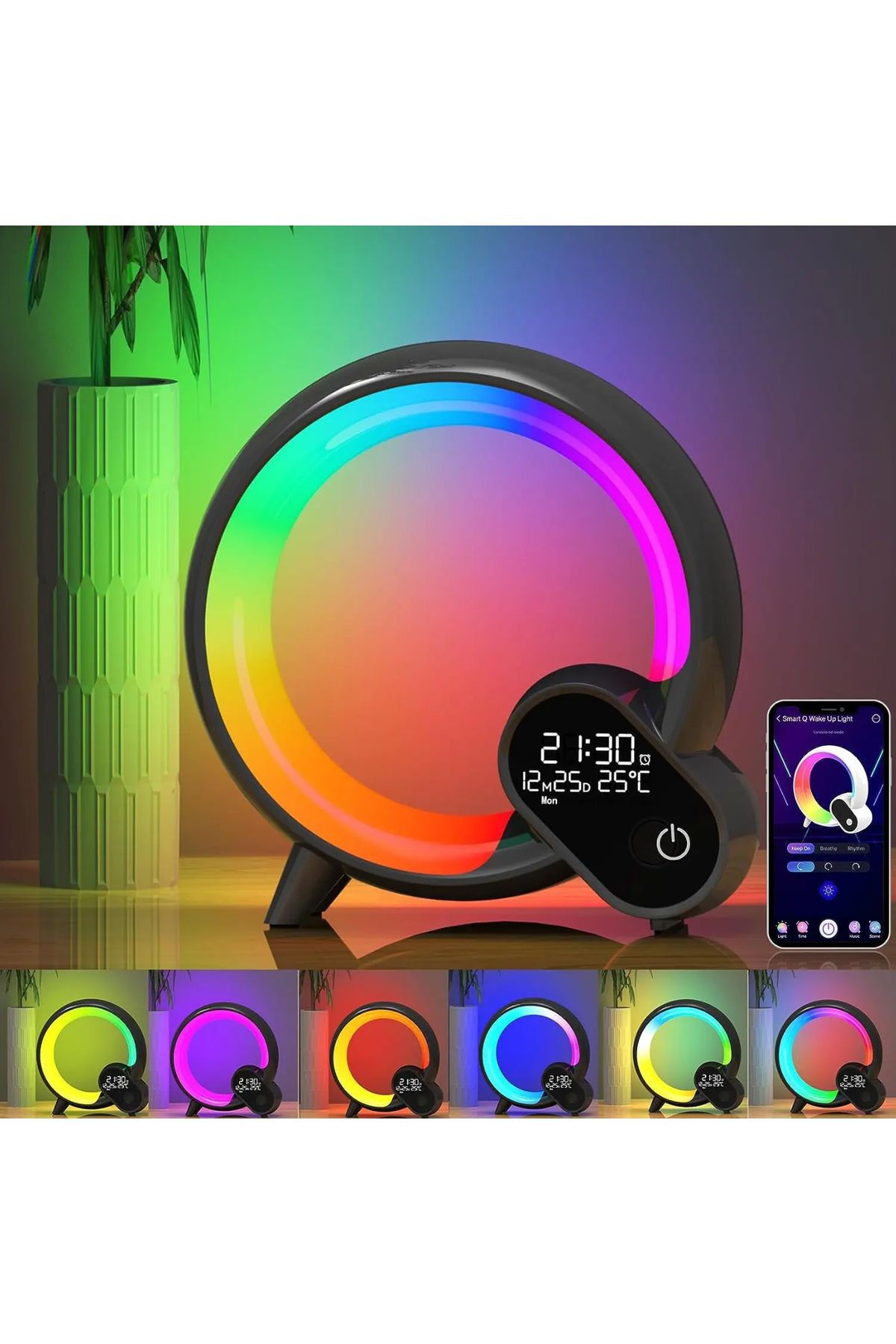 Uzaktan Kumandalı Bluetooth Hoparlör RGB Atmosfer Işık Gece Lambası Dijital Ekran Saat Işığı HXD03