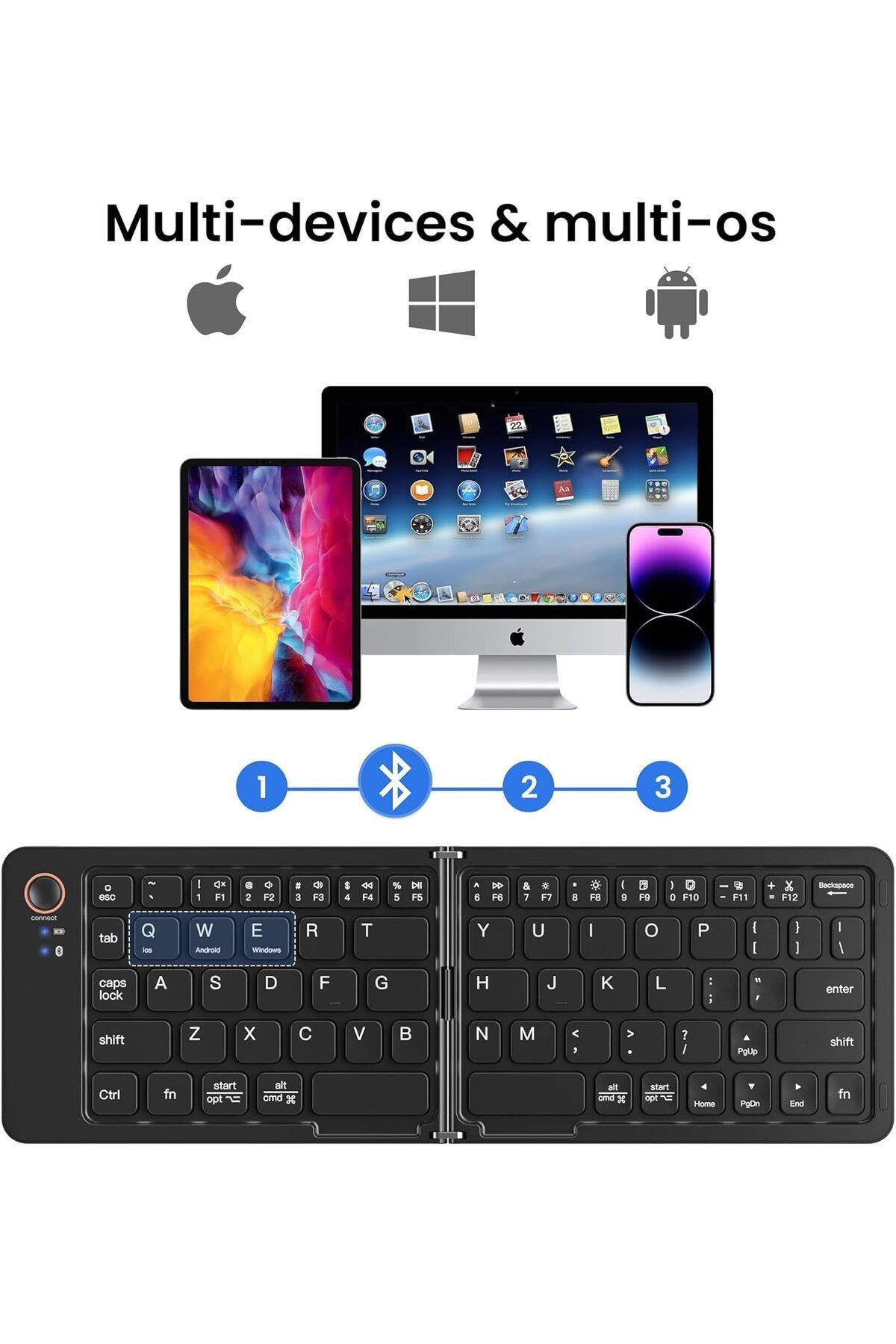 Mini Katlanabilir Bluetooth Klavye ve Telefon Standı iPad Mac Android Windows Uyumlu Z671