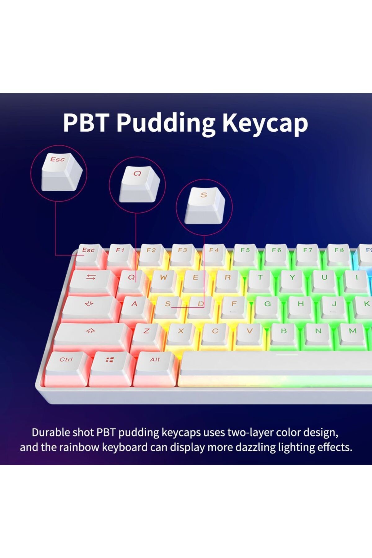 Ajazz Stk61 Brown Switch Pudding Keycap Kablolu Ve Bluetooth Çift Mod Mekanik Oyuncu Klavye