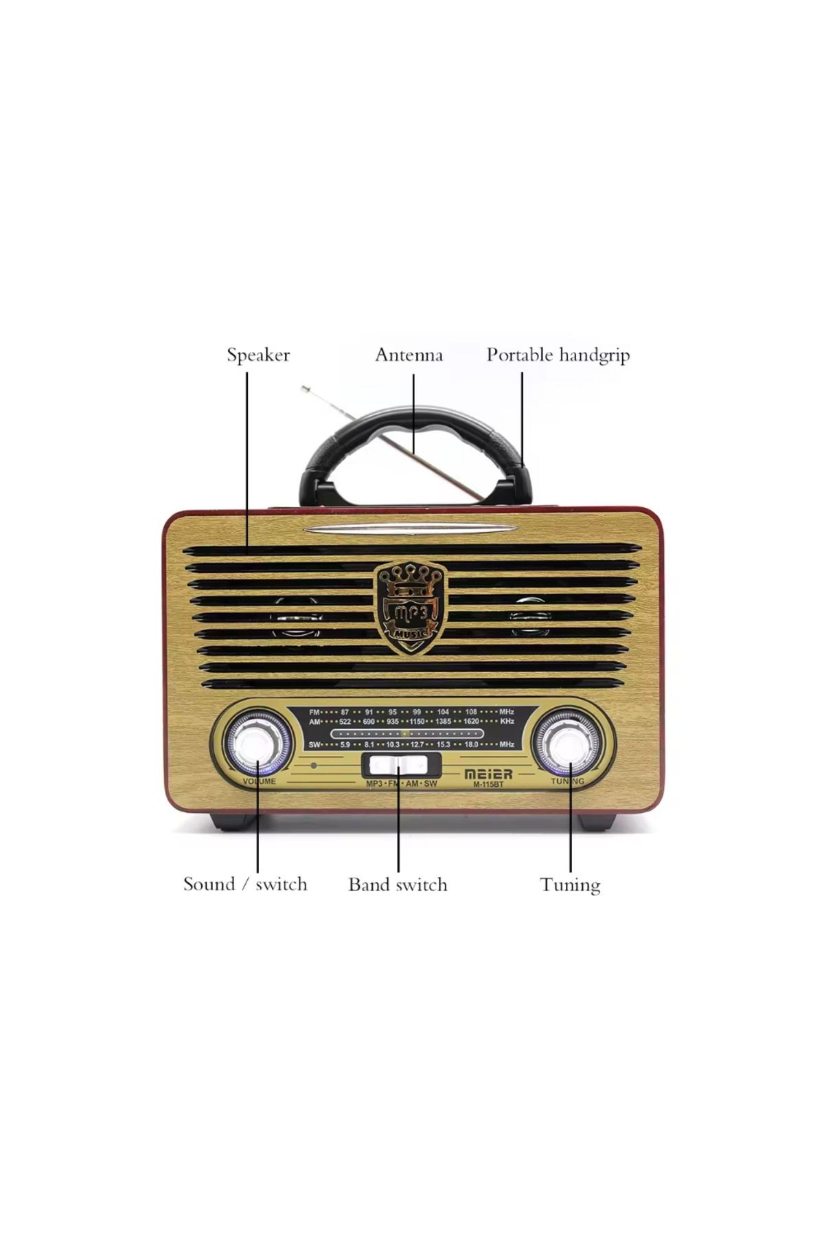 M115 Şarjlı Nostaljik Radyo Usb/sd/mp3 Bluetooth Kahve Açık