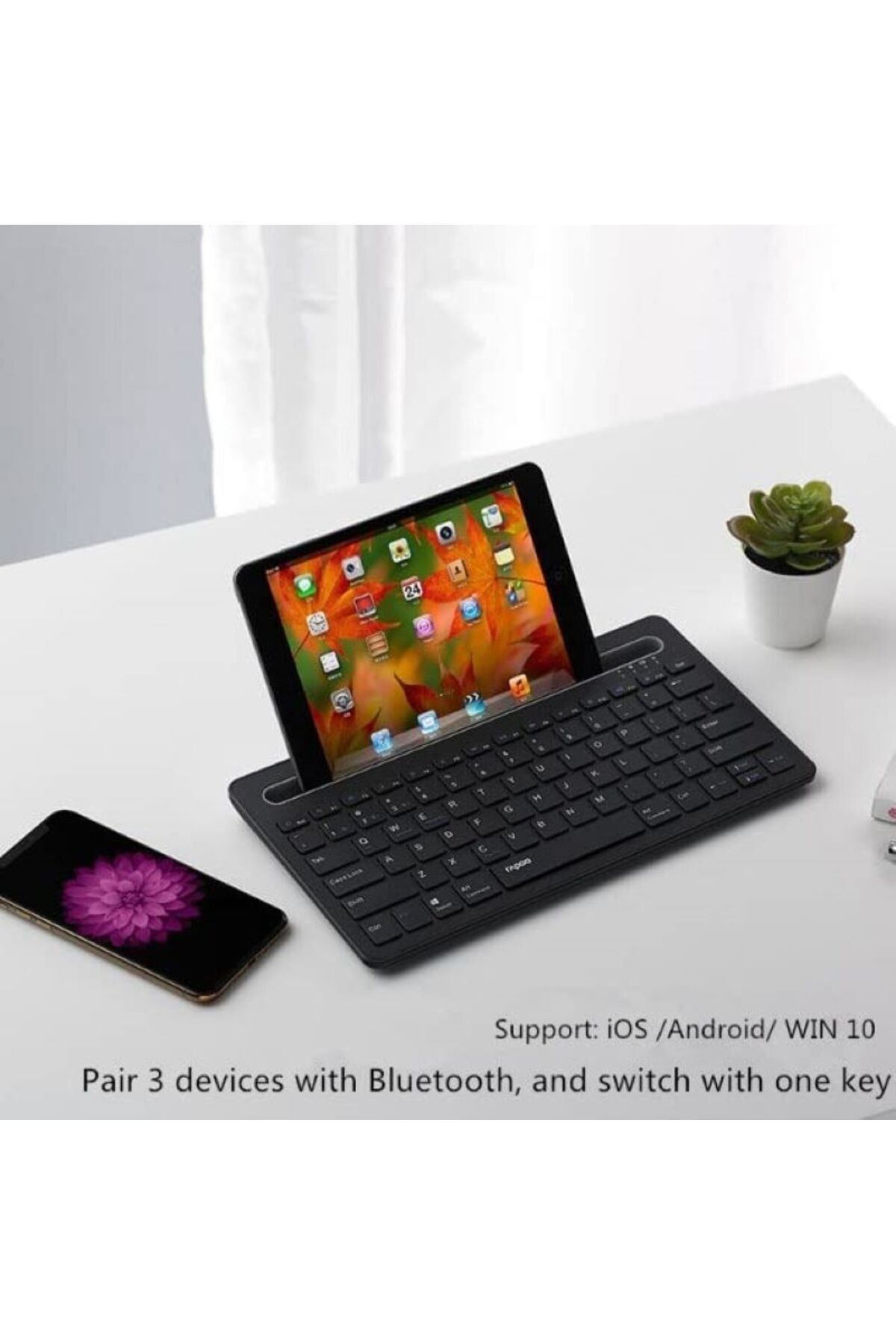 Bluetooth 3.0 Ultra İnce Klavye Şarjlı Mac/win/android/ios Uyum Tablet Standlı Kablosuz Klavye K6100