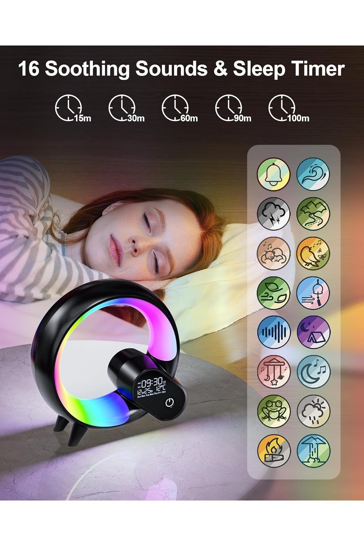 Uzaktan Kumandalı Bluetooth Hoparlör RGB Atmosfer Işık Gece Lambası Dijital Ekran Saat Işığı HXD03