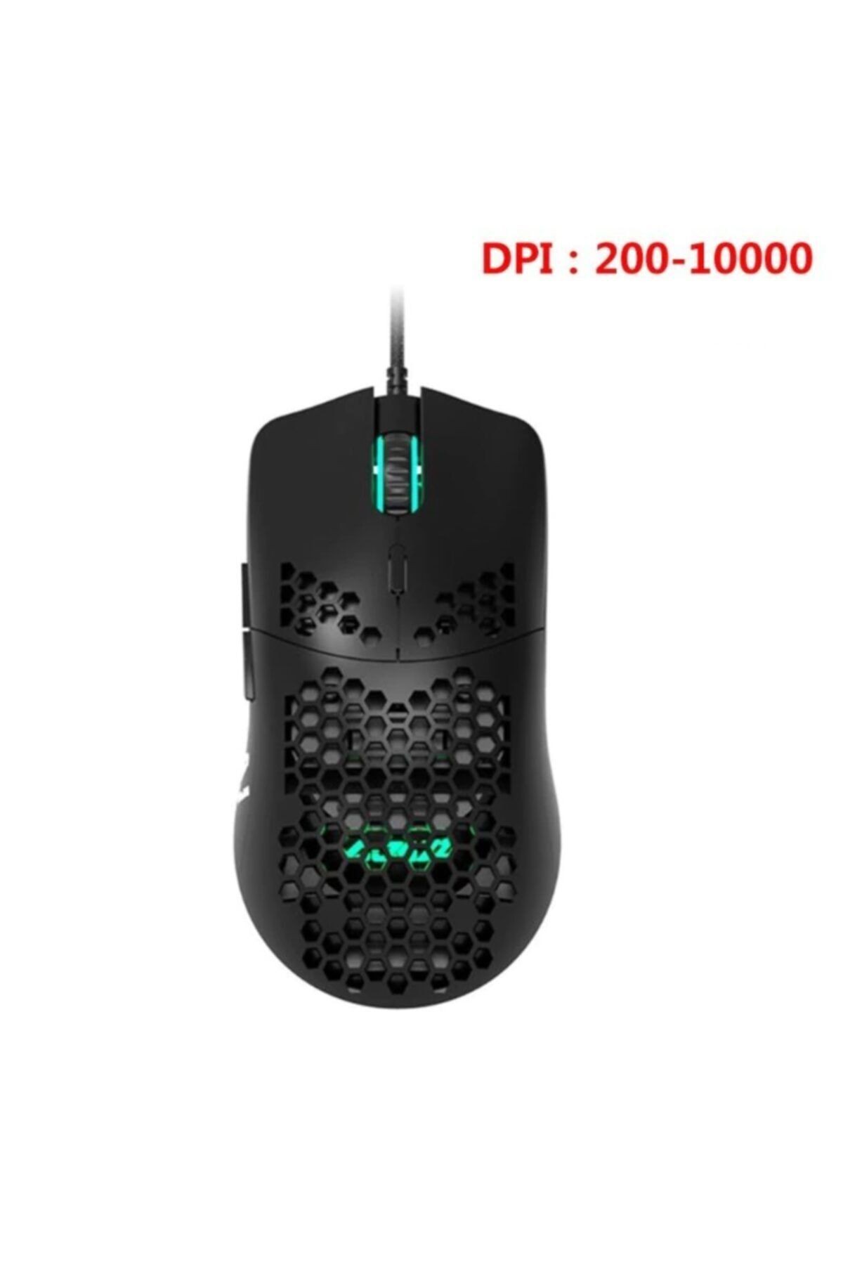 Aj390r Kablolu Işıklı Rgb Ultra Hafif 10.000 Dpı Oyuncu Mouse Siyah